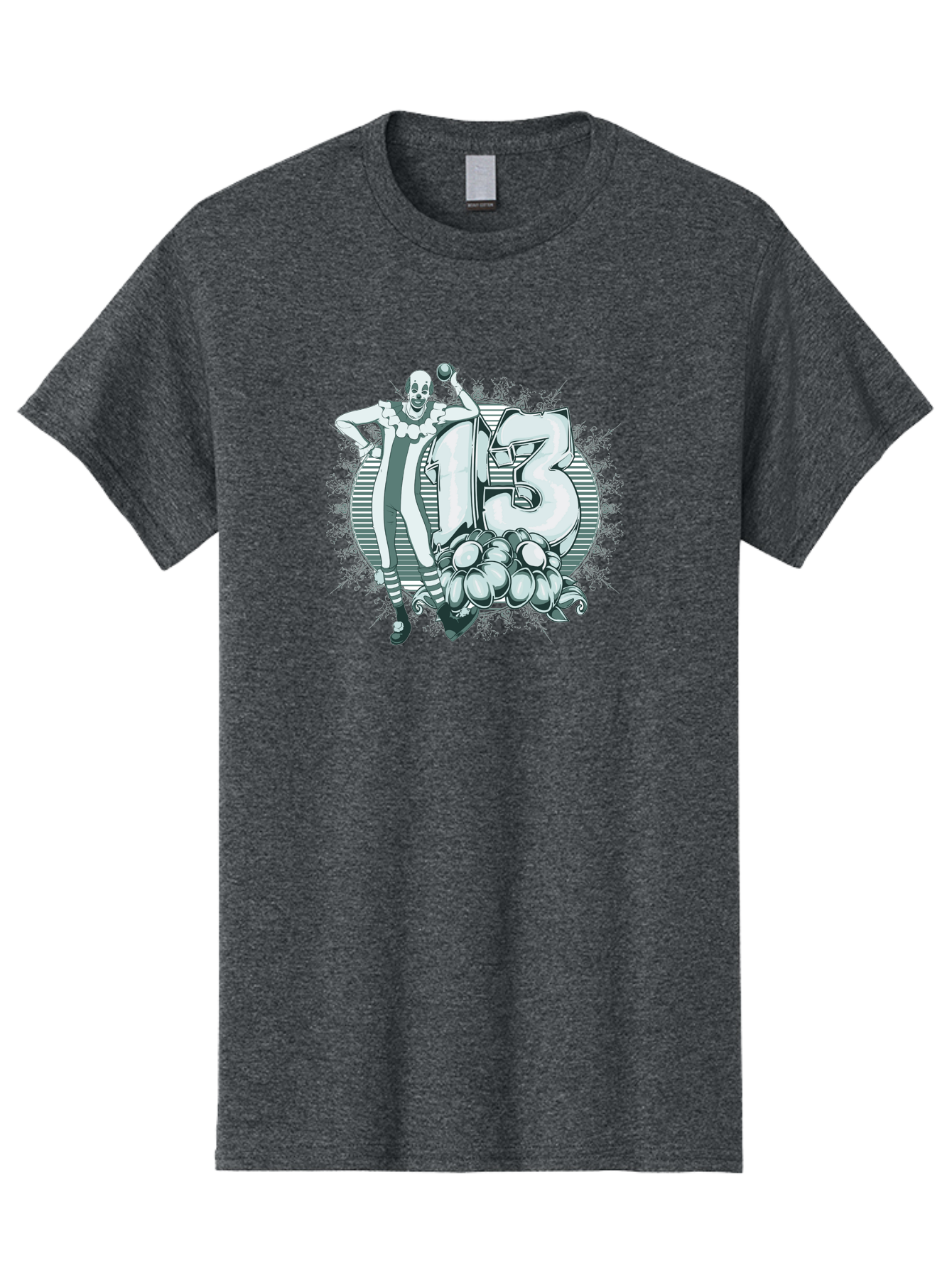 Lucky 13 Clown Men'S Graphic Tee, 100% Cotton, Comfortable Casual Summer Wear, Machine Washable, Clown Illustration, Creepy Clown, Horror Theme, Number 13, Balloon Decoration, Scary Art, Freaky Design, Juggling Balls, Eerie Atmosphere Aae476 15