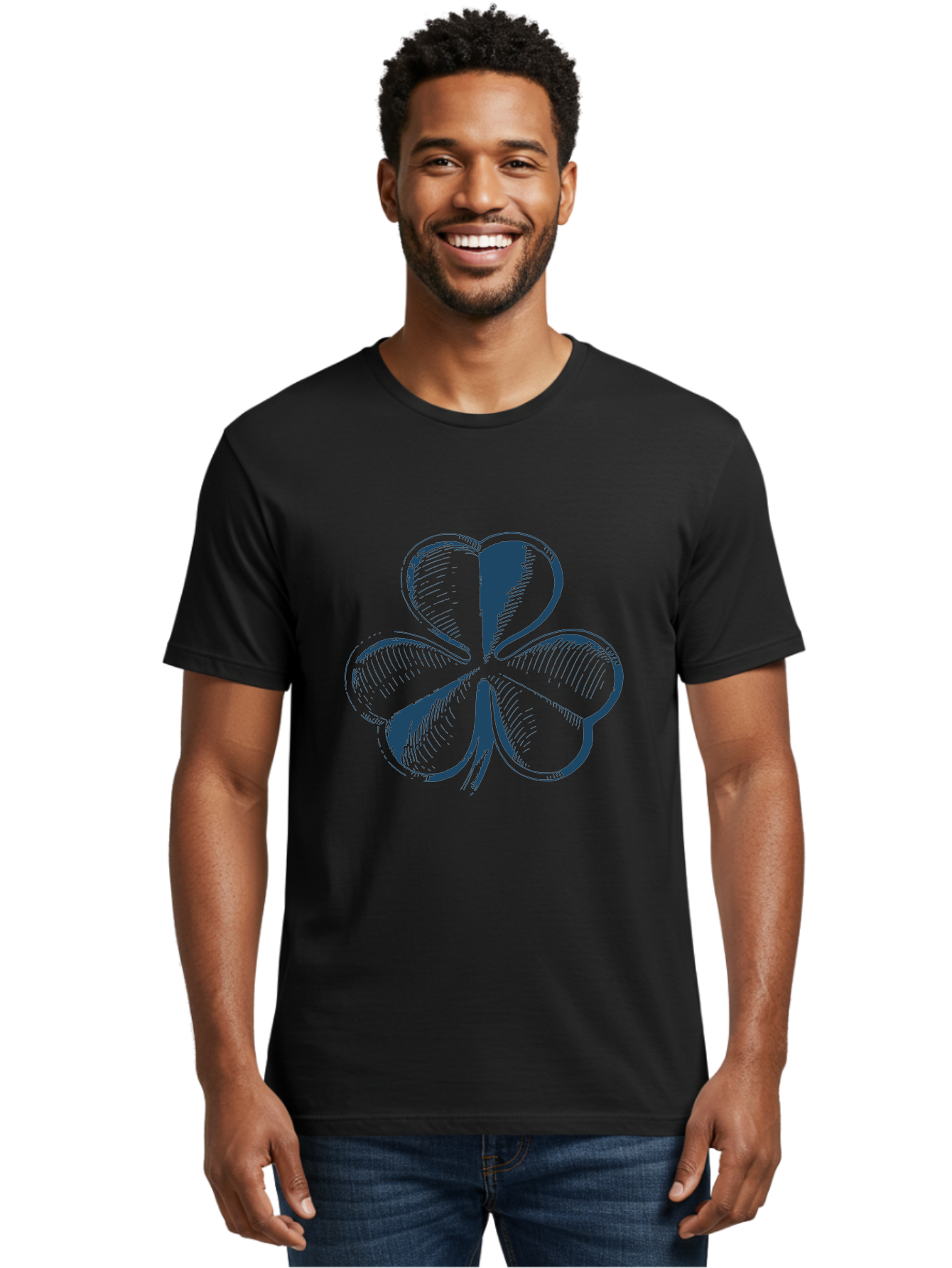 Lucky-Leaf Men'S Graphic Tee, 100% Cotton, Comfortable Casual Summer Wear, Machine Washable, Four Leaf Clover, Good Luck Charm, Irish Heritage, St. Patrick'S Day Symbol, Rare Leaf, Sketch Art, Blue Illustration, Heart-Shaped Leaves Aae477 30