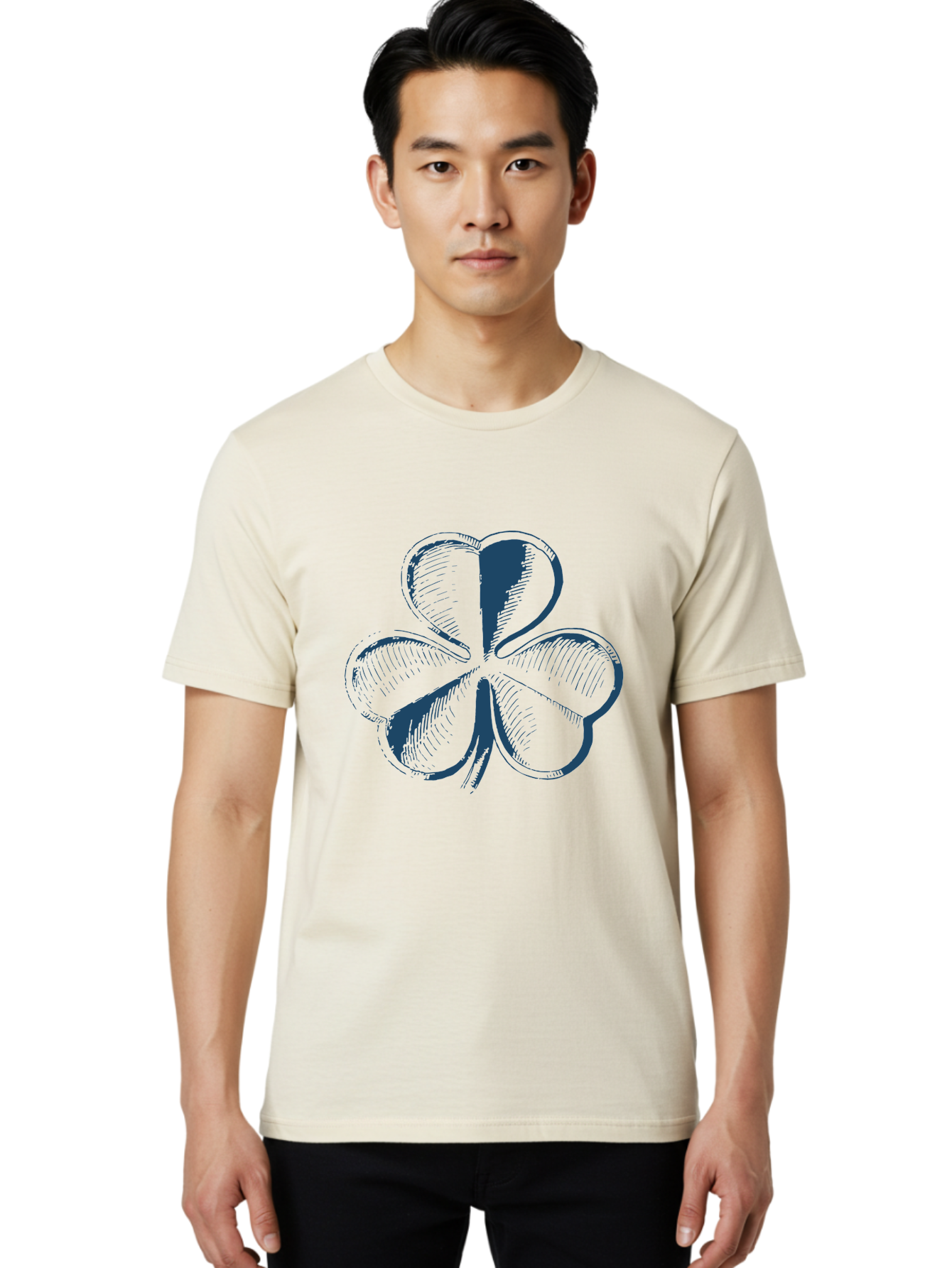 Lucky-Leaf Men'S Graphic Tee, 100% Cotton, Comfortable Casual Summer Wear, Machine Washable, Four Leaf Clover, Good Luck Charm, Irish Heritage, St. Patrick'S Day Symbol, Rare Leaf, Sketch Art, Blue Illustration, Heart-Shaped Leaves Aae477 28