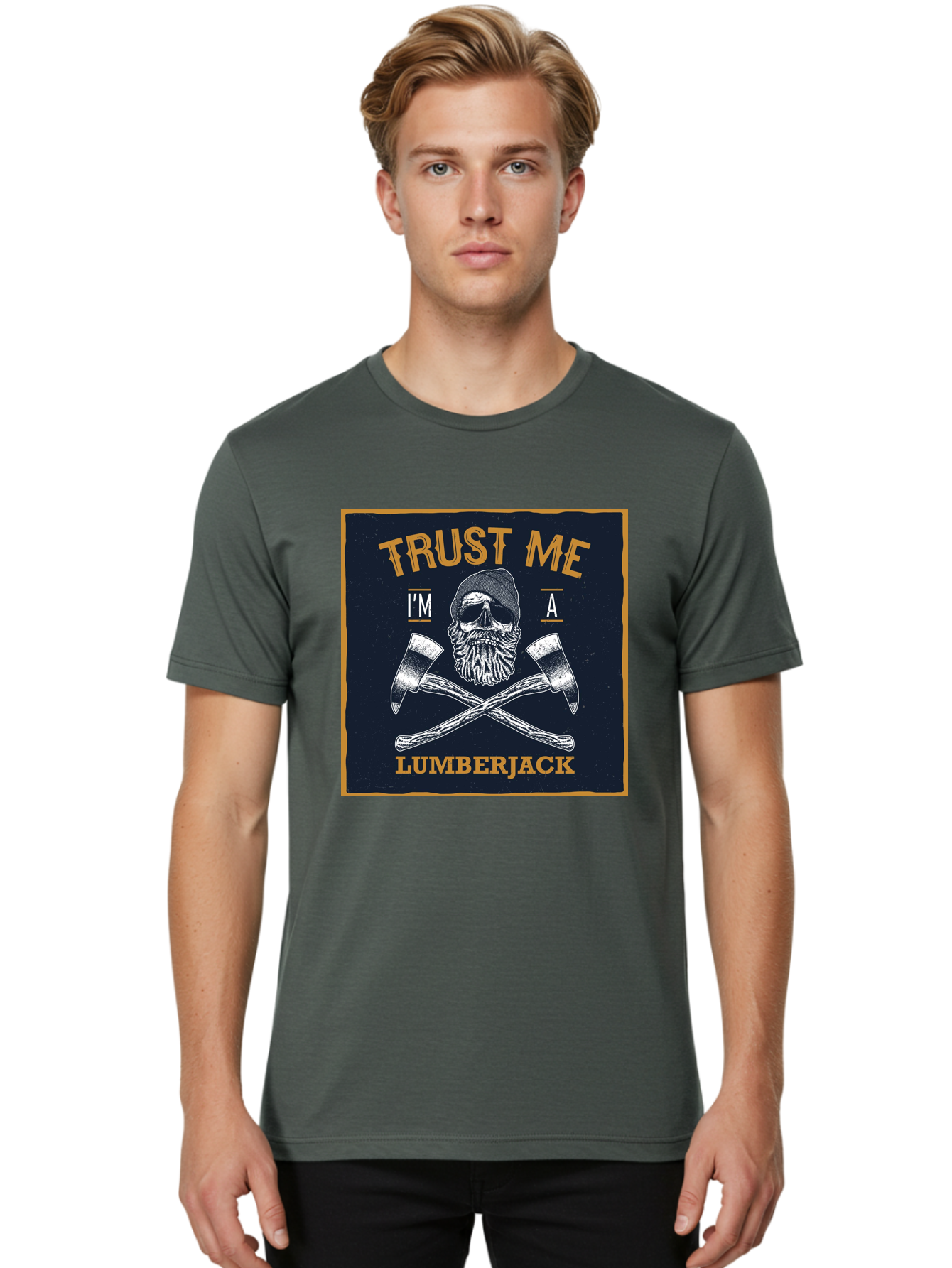 Lumberjack Skull 1 Men'S Graphic Tee, 100% Cotton, Comfortable Casual Summer Wear, Machine Washable, Lumberjack Graphic, Bearded Skull, Crossed Axes, Forest Worker, Woodcutter Symbol, Rustic Design, Vintage Style, Logging Industry Aae478 4