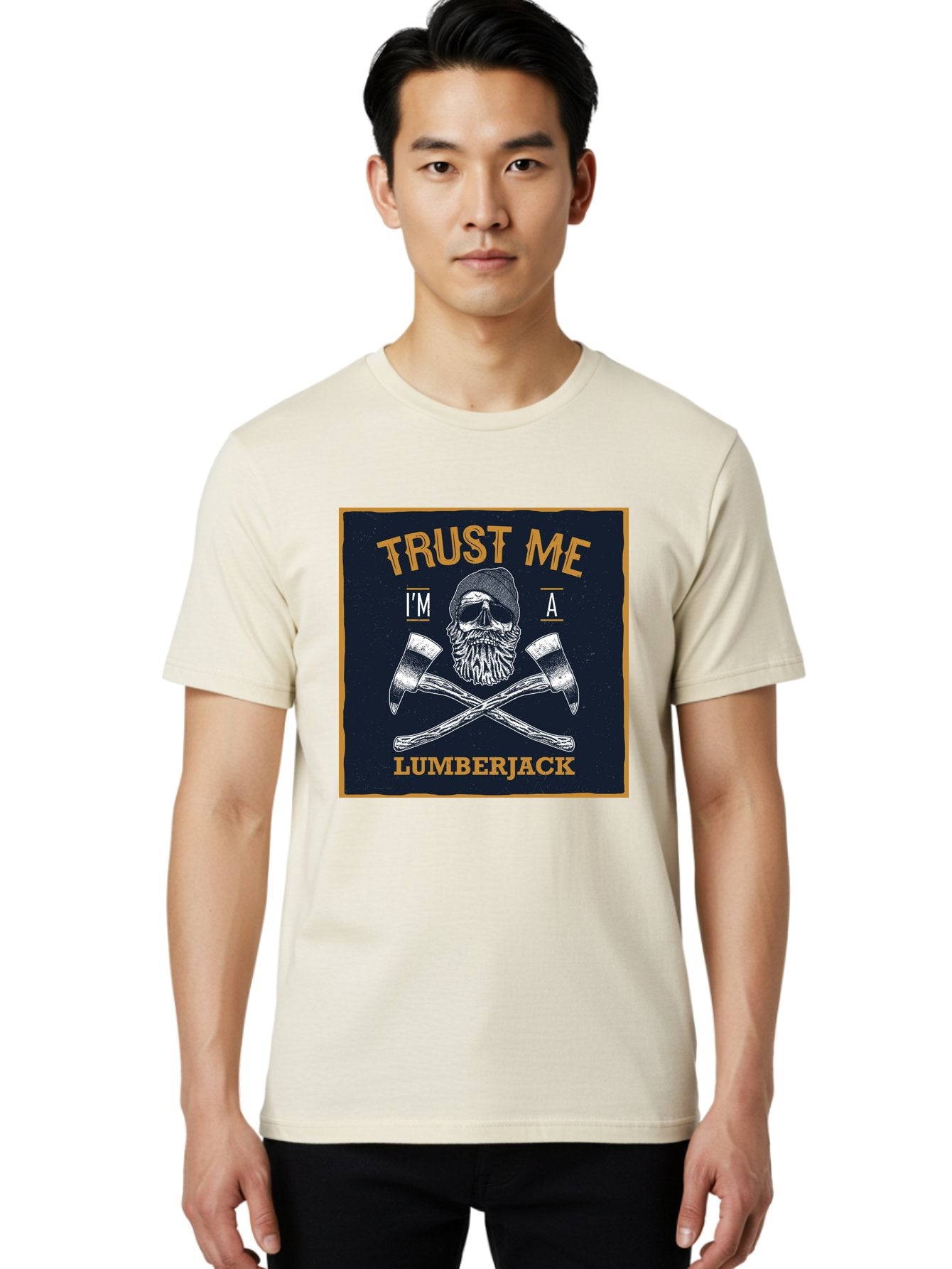 Lumberjack Skull 1 Men'S Graphic Tee, 100% Cotton, Comfortable Casual Summer Wear, Machine Washable, Lumberjack Graphic, Bearded Skull, Crossed Axes, Forest Worker, Woodcutter Symbol, Rustic Design, Vintage Style, Logging Industry Aae478 25