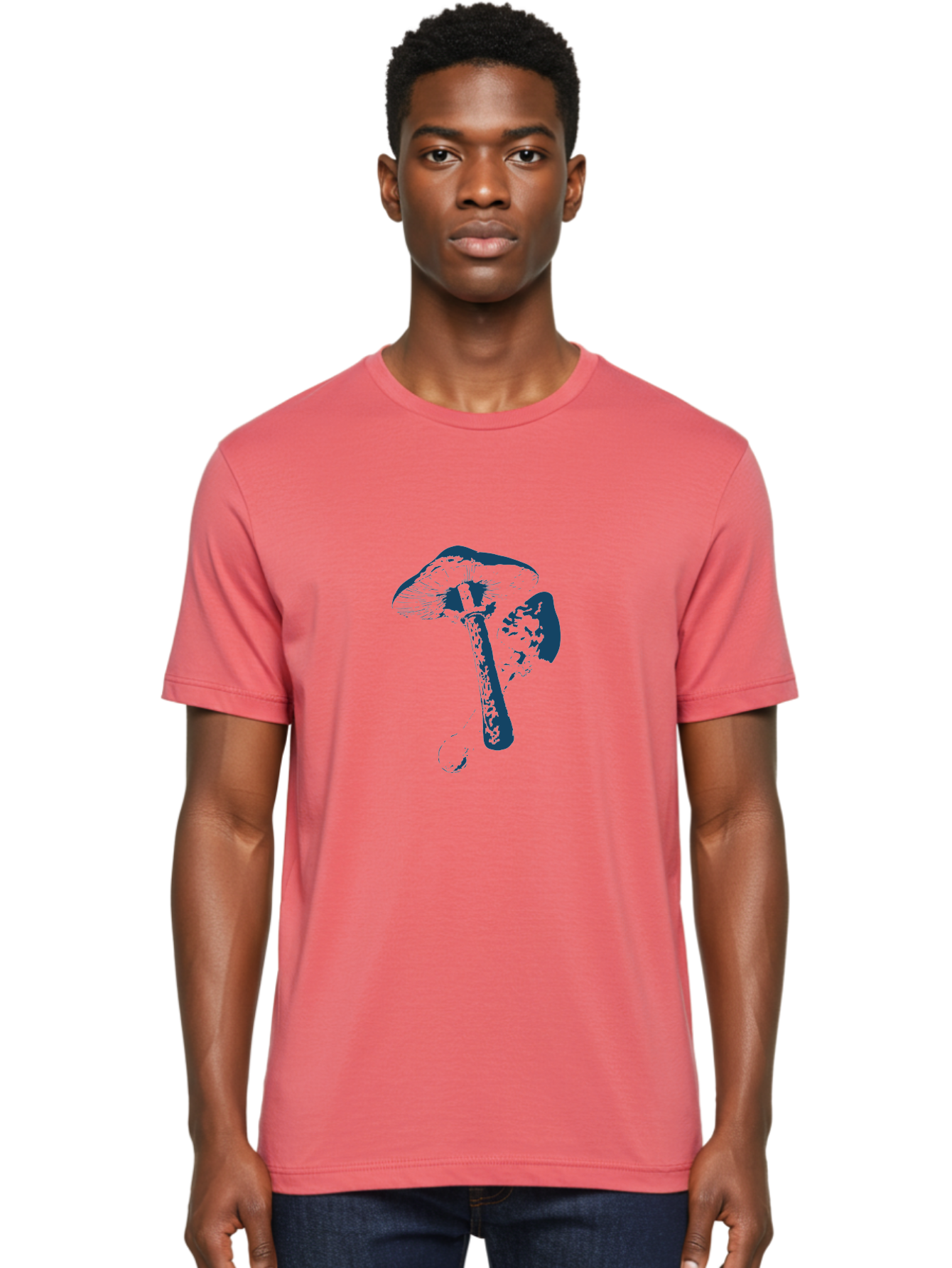 Magic Mushroom Art Men'S Graphic Tee, 100% Cotton, Comfortable Casual Summer Wear, Machine Washable, Mushroom Illustration, Dark Blue Fungi, Nature Artwork, Botanical Design, Whimsical Style, Mystic Vibes, Fungal Art, Psychedelic Visuals Aae484 20