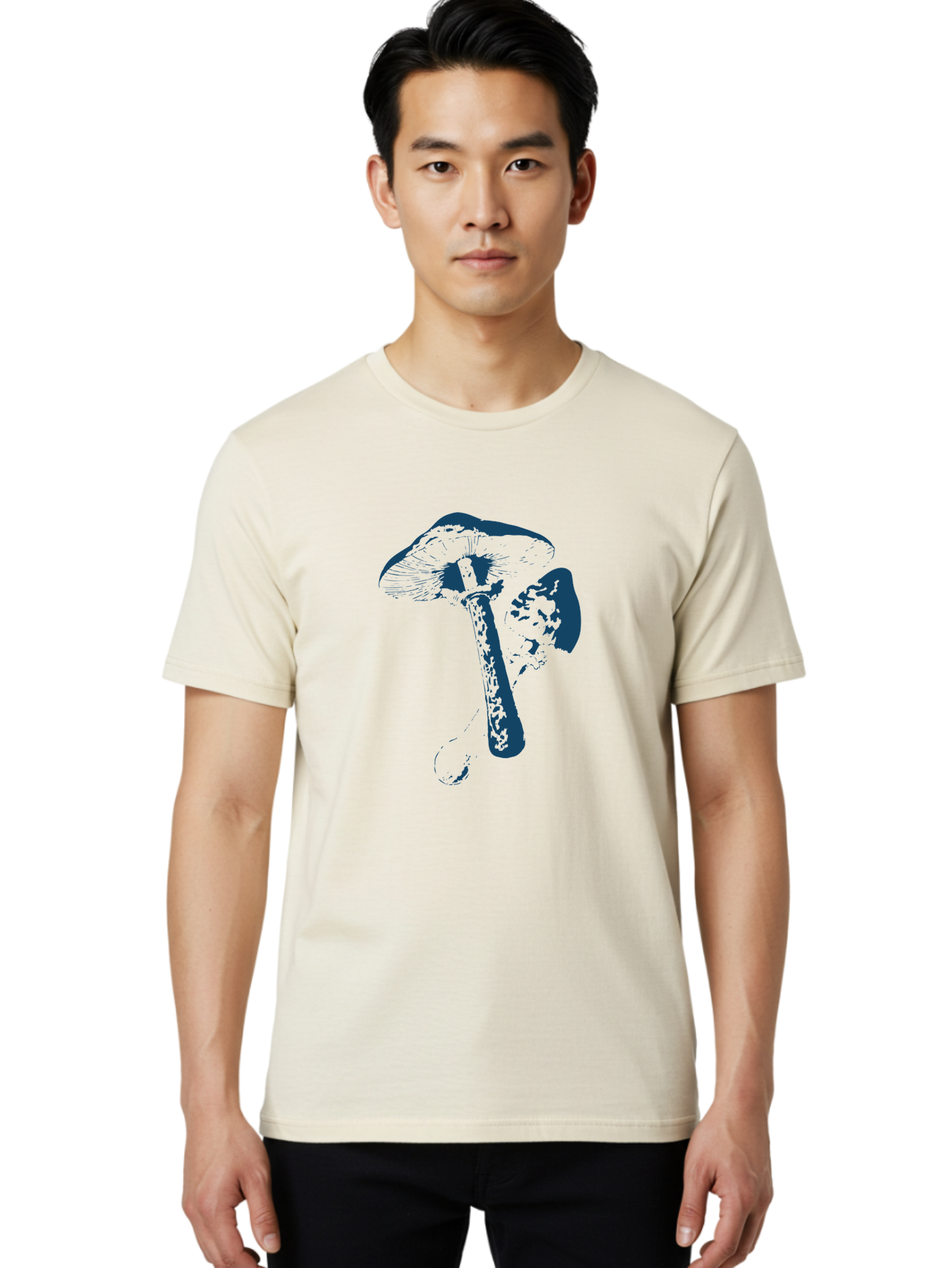 Magic Mushroom Art Men'S Graphic Tee, 100% Cotton, Comfortable Casual Summer Wear, Machine Washable, Mushroom Illustration, Dark Blue Fungi, Nature Artwork, Botanical Design, Whimsical Style, Mystic Vibes, Fungal Art, Psychedelic Visuals Aae484 6