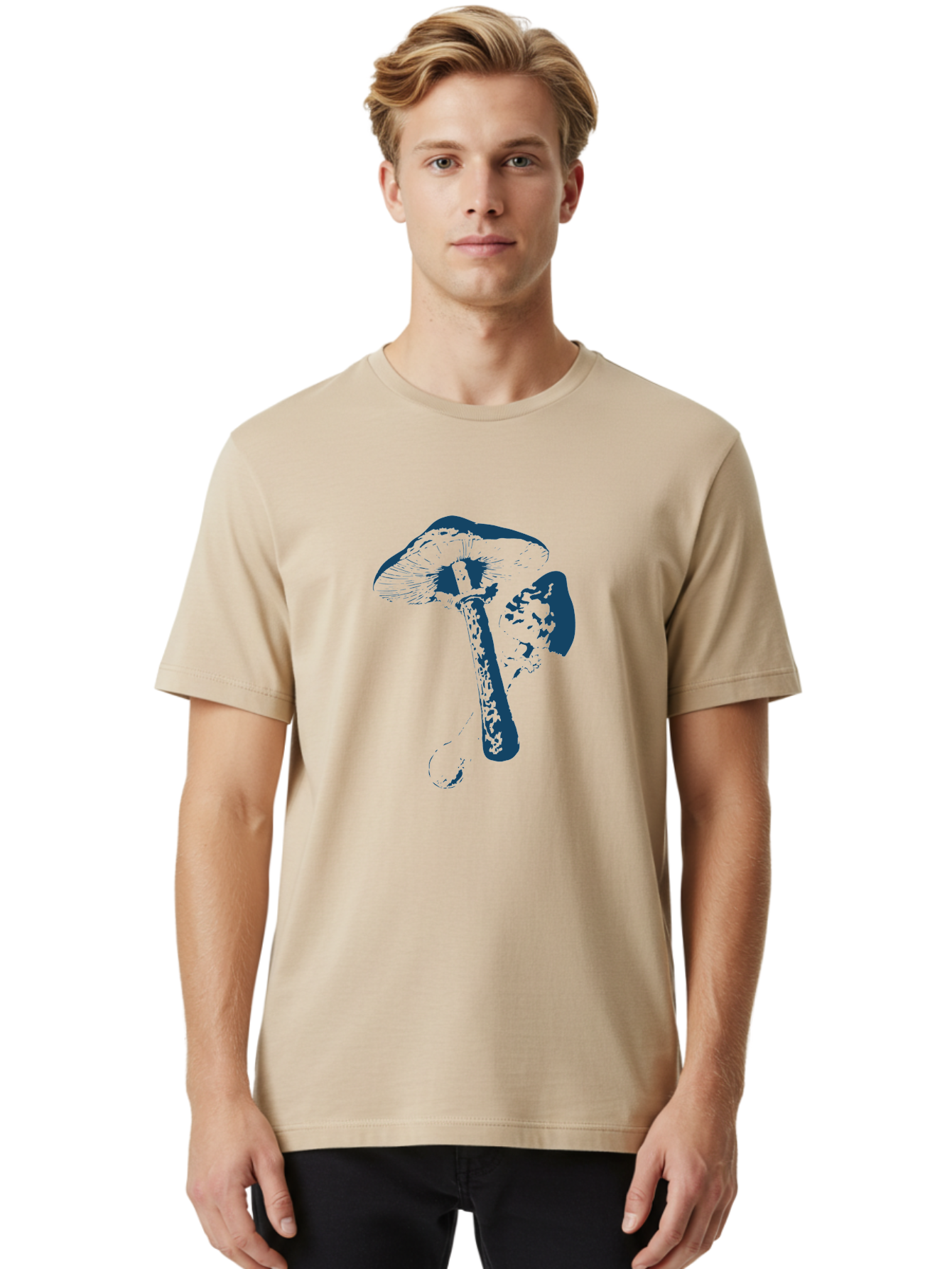 Magic Mushroom Art Men'S Graphic Tee, 100% Cotton, Comfortable Casual Summer Wear, Machine Washable, Mushroom Illustration, Dark Blue Fungi, Nature Artwork, Botanical Design, Whimsical Style, Mystic Vibes, Fungal Art, Psychedelic Visuals Aae484 28