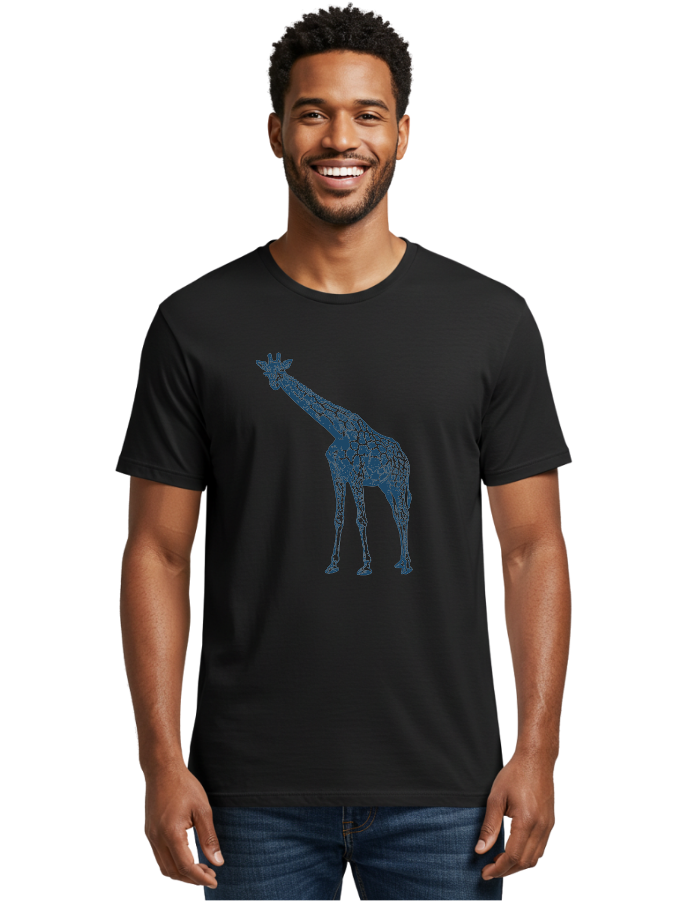 Majestic Giraffe Men'S Graphic Tee, 100% Cotton, Comfortable Casual Summer Wear, Machine Washable, Giraffe Illustration, Wild Animal, Spotted Fur, Tall Mammal, Wildlife Art, Pop Art Style, Blue And Green Graphic, Animal Design Aae485 14