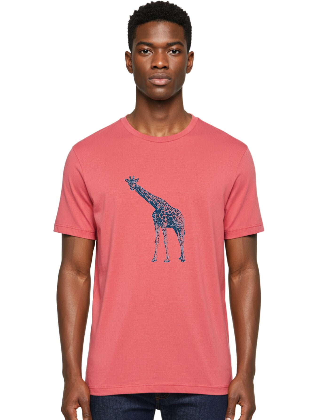 Majestic Giraffe Men'S Graphic Tee, 100% Cotton, Comfortable Casual Summer Wear, Machine Washable, Giraffe Illustration, Wild Animal, Spotted Fur, Tall Mammal, Wildlife Art, Pop Art Style, Blue And Green Graphic, Animal Design Aae485 25