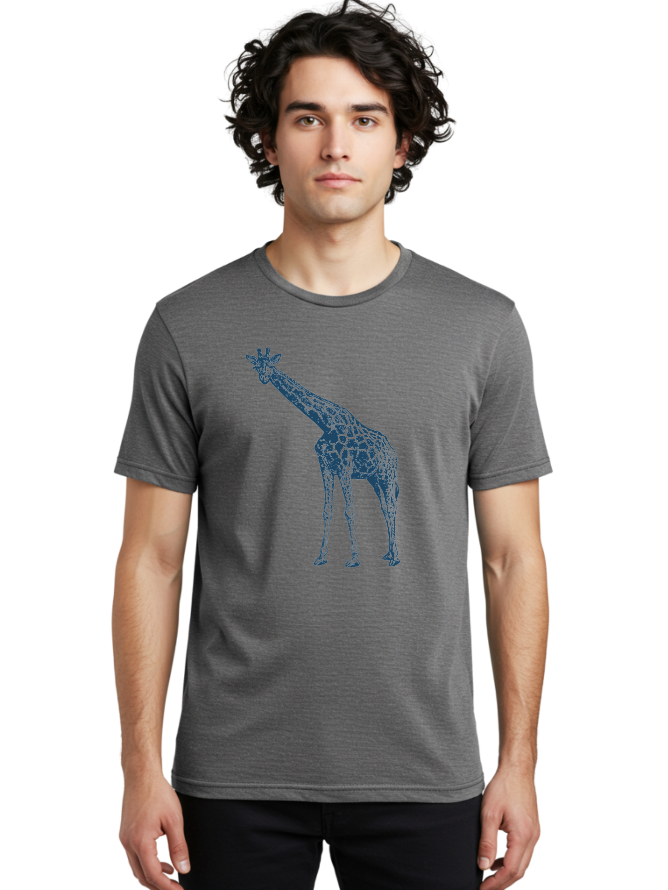 Majestic Giraffe Men'S Graphic Tee, 100% Cotton, Comfortable Casual Summer Wear, Machine Washable, Giraffe Illustration, Wild Animal, Spotted Fur, Tall Mammal, Wildlife Art, Pop Art Style, Blue And Green Graphic, Animal Design Aae485 4