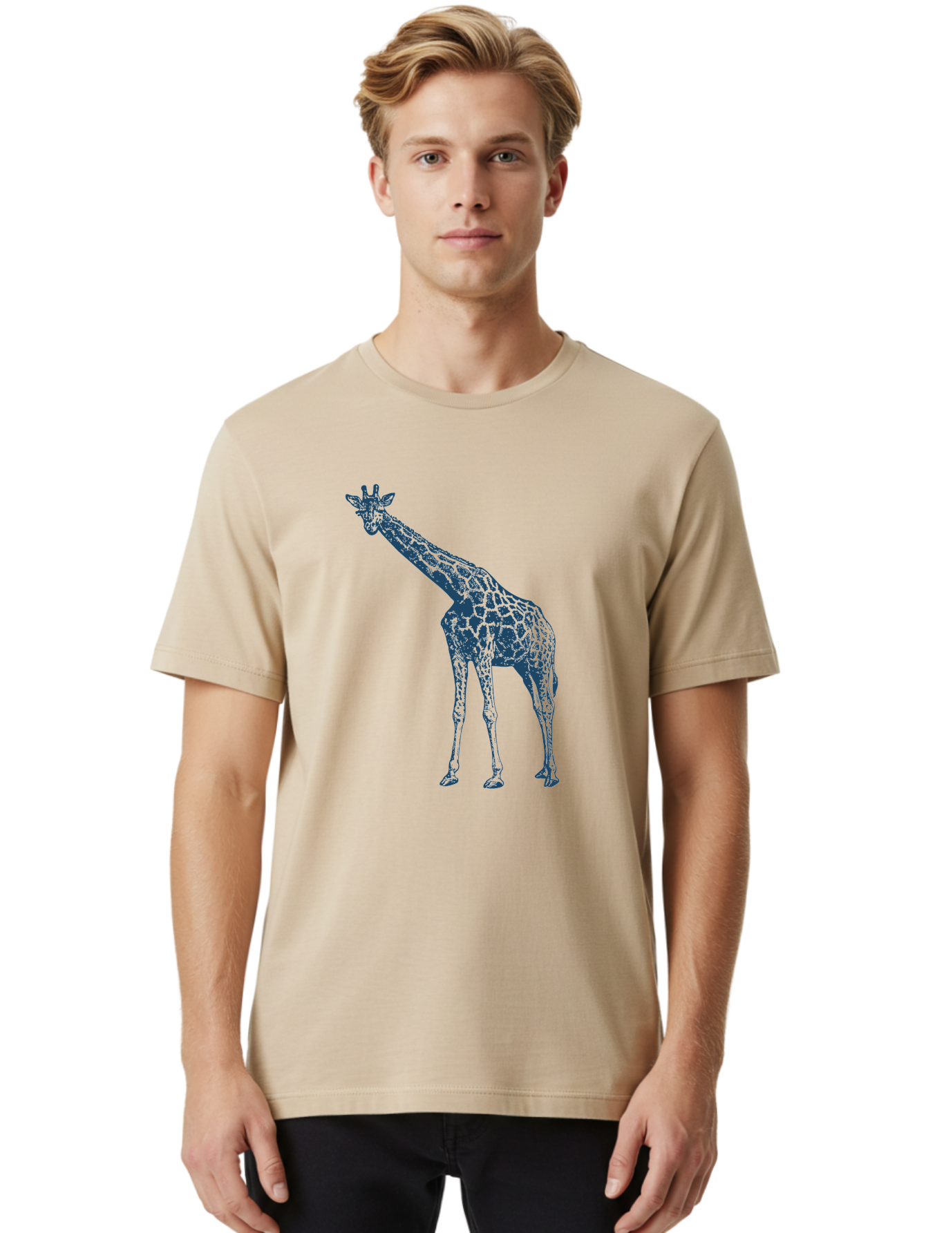 Majestic Giraffe Men'S Graphic Tee, 100% Cotton, Comfortable Casual Summer Wear, Machine Washable, Giraffe Illustration, Wild Animal, Spotted Fur, Tall Mammal, Wildlife Art, Pop Art Style, Blue And Green Graphic, Animal Design Aae485 22
