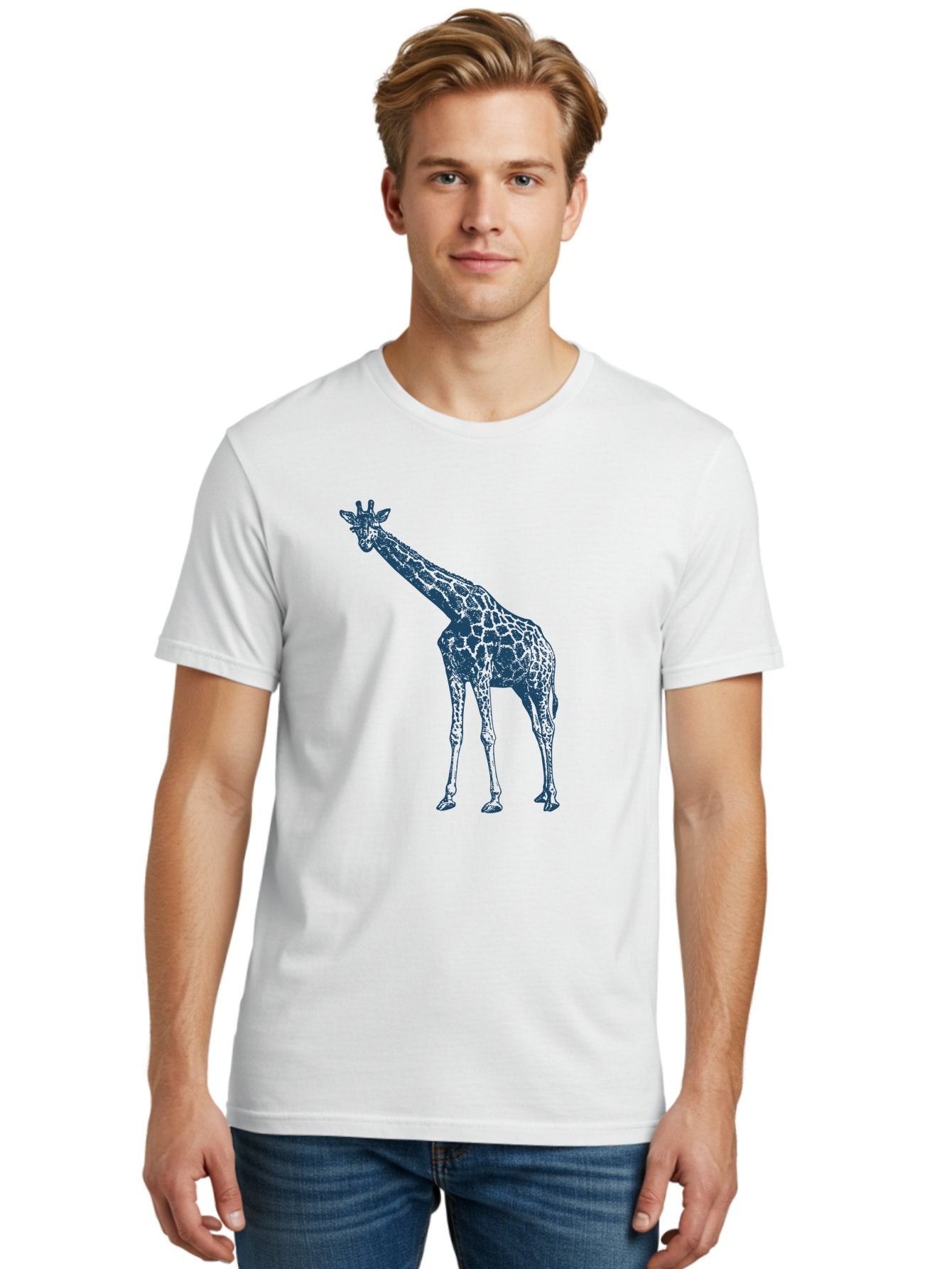 Majestic Giraffe Men'S Graphic Tee, 100% Cotton, Comfortable Casual Summer Wear, Machine Washable, Giraffe Illustration, Wild Animal, Spotted Fur, Tall Mammal, Wildlife Art, Pop Art Style, Blue And Green Graphic, Animal Design Aae485 16