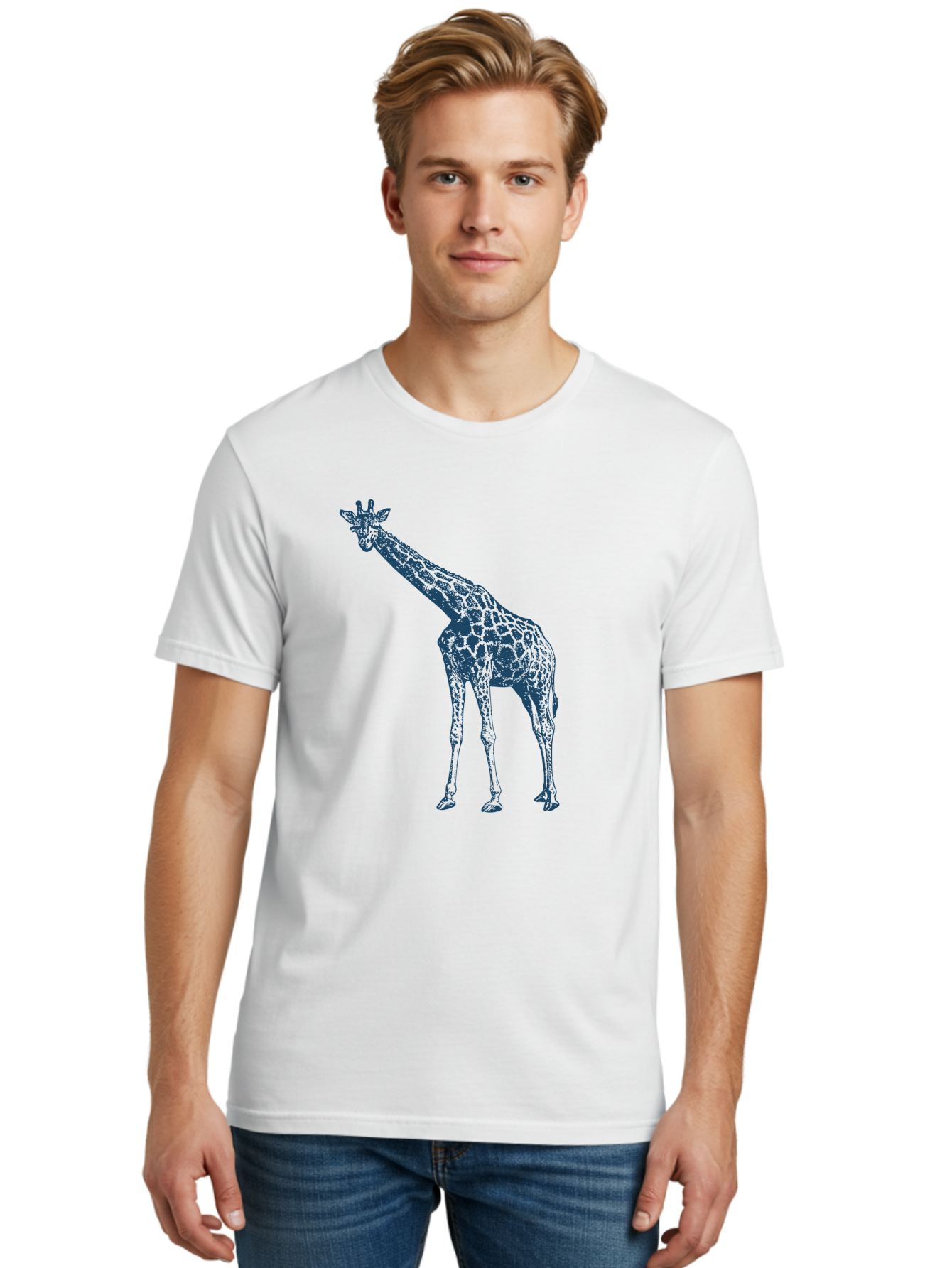 Majestic Giraffe Men'S Graphic Tee, 100% Cotton, Comfortable Casual Summer Wear, Machine Washable, Giraffe Illustration, Wild Animal, Spotted Fur, Tall Mammal, Wildlife Art, Pop Art Style, Blue And Green Graphic, Animal Design Aae485 12