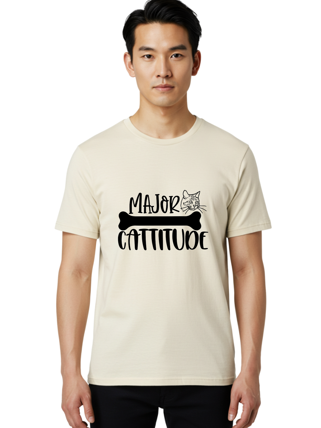 Major Cattitude Men'S Graphic Tee, 100% Cotton, Comfortable Casual Summer Wear, Machine Washable, Fun Cat Design, Cat Attitude, Cat Lover Gift, Funny Cat Quote, Cat Phrase, Dog Bone Illustration, Cat Face, Quirky Humor, Cat Personality Aae486 22