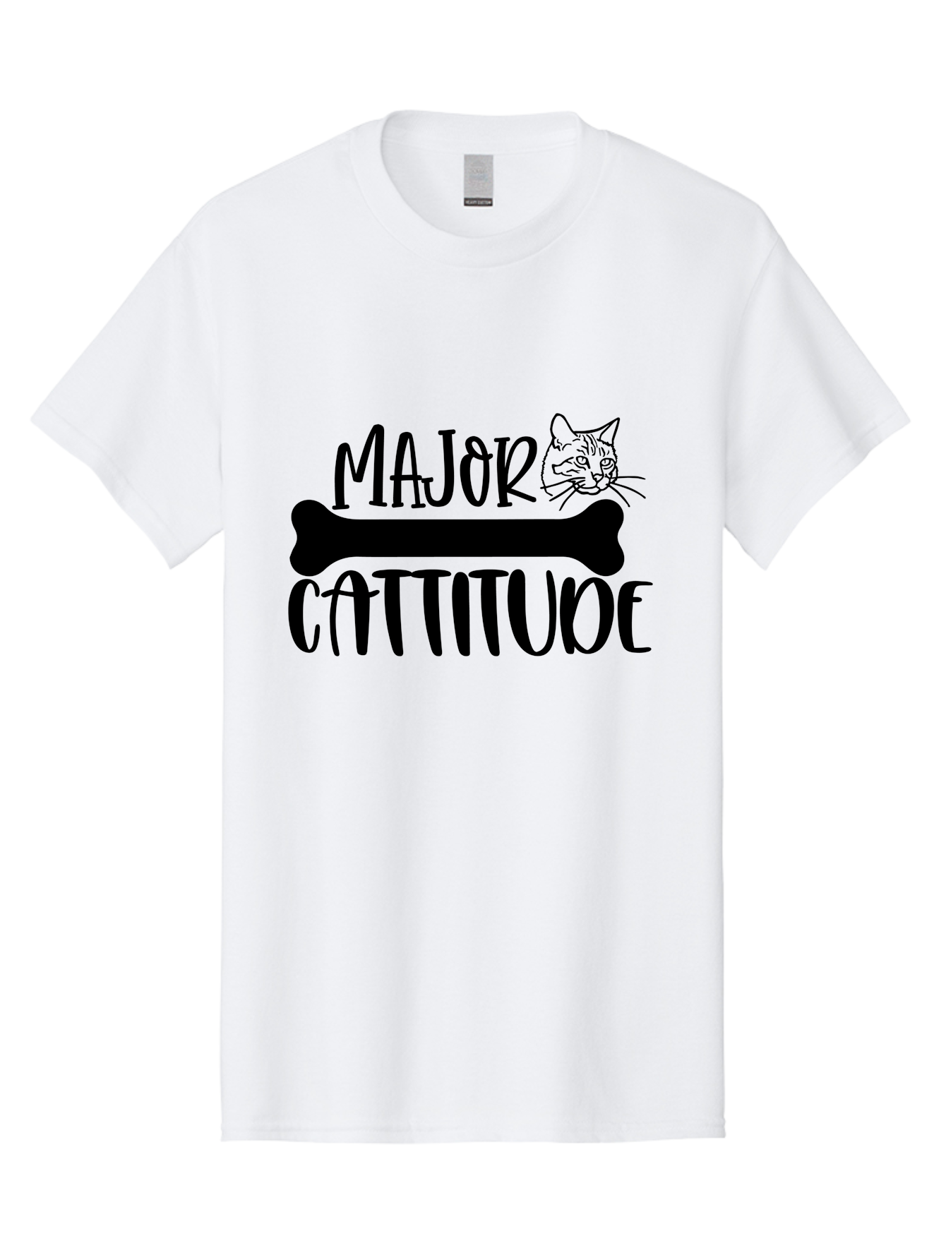 Major Cattitude Men'S Graphic Tee, 100% Cotton, Comfortable Casual Summer Wear, Machine Washable, Fun Cat Design, Cat Attitude, Cat Lover Gift, Funny Cat Quote, Cat Phrase, Dog Bone Illustration, Cat Face, Quirky Humor, Cat Personality Aae486
