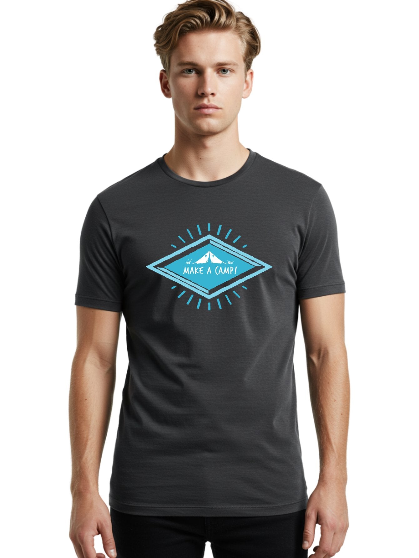 Make A Camp Men'S Graphic Tee, 100% Cotton, Comfortable Casual Summer Wear, Machine Washable, Camping, Tent, Outdoor Adventure, Nature Escape, Make A Camp!, Camping Fun, Outdoor Activities, Adventure Travel, Camping Trip Aae487 21