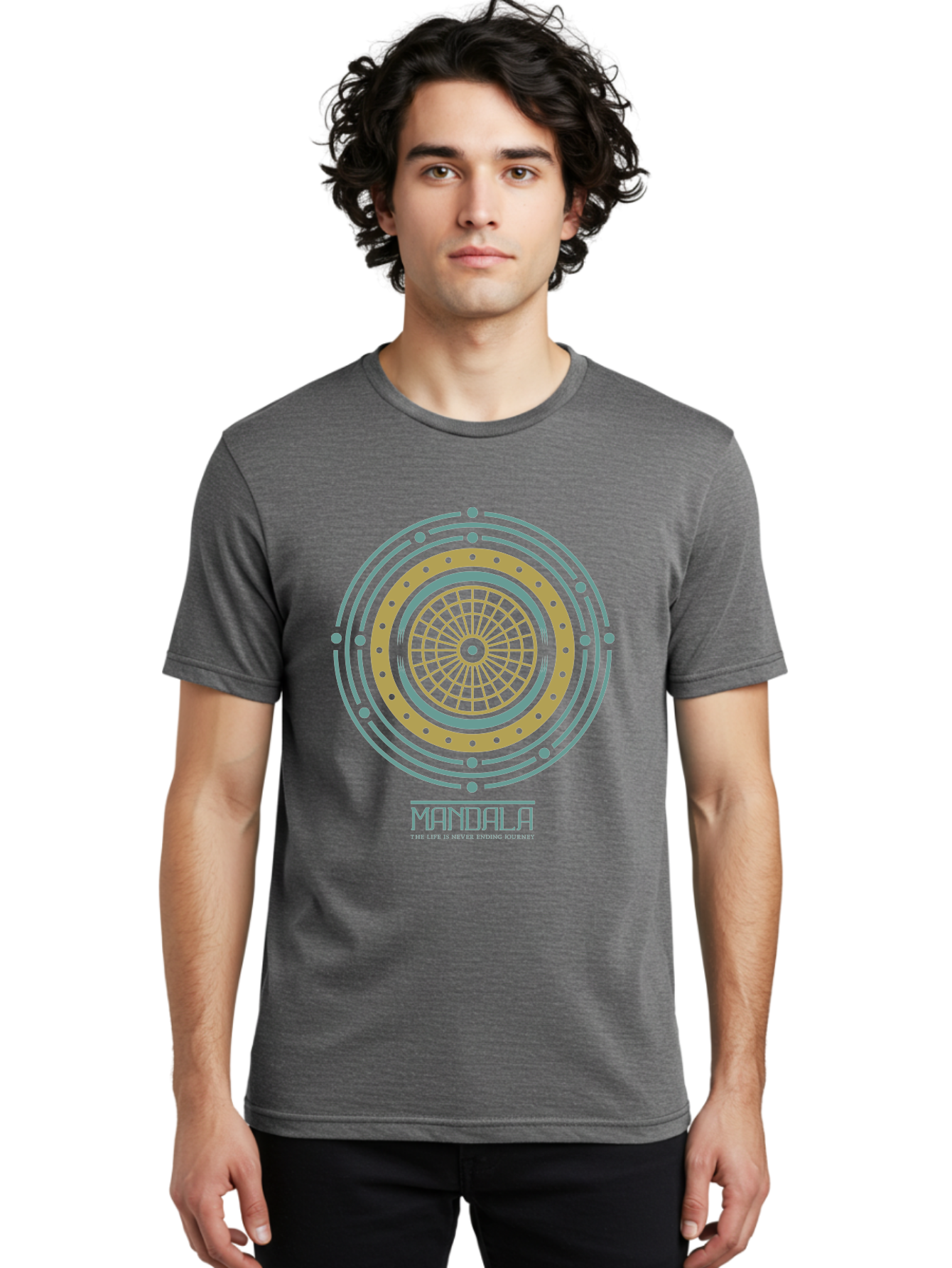 Mandala Men'S Graphic Tee, 100% Cotton, Comfortable Casual Summer Wear, Machine Washable, Sacred Geometry, Metaphysical Symbol, Spiritual Icon, Mystical Art, Esoteric Design, Geometric Pattern, Concentric Circles, Sacred Symbol, Aae489