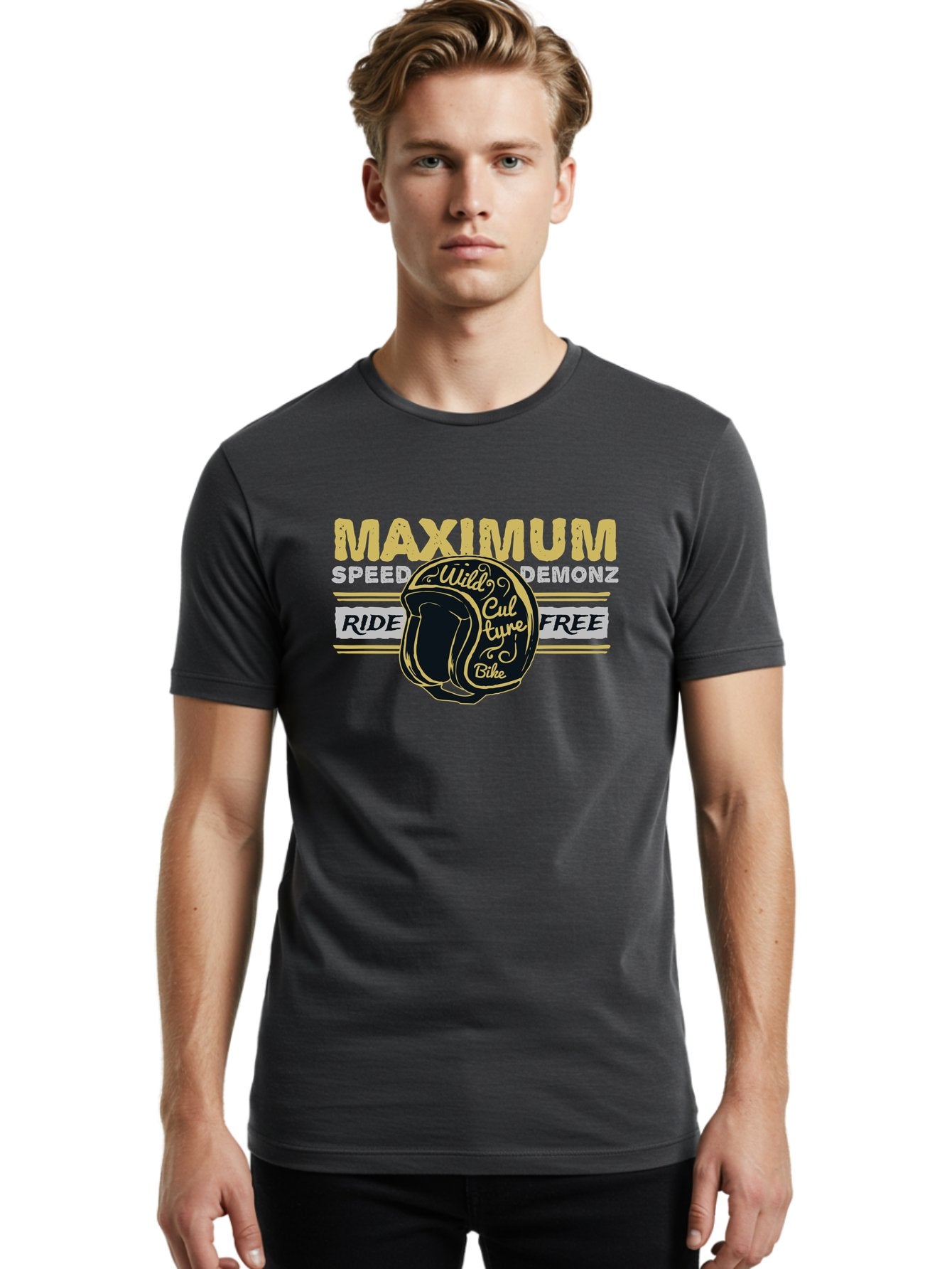 Maximum Speed Demonz Men'S Graphic Tee, 100% Cotton, Comfortable Casual Summer Wear, Machine Washable, Motorcycle Helmet, Wild Culture Bike, Ride Free, Maximum Speed, Demonz, Biker Culture, Freedom Ride Aae493 20