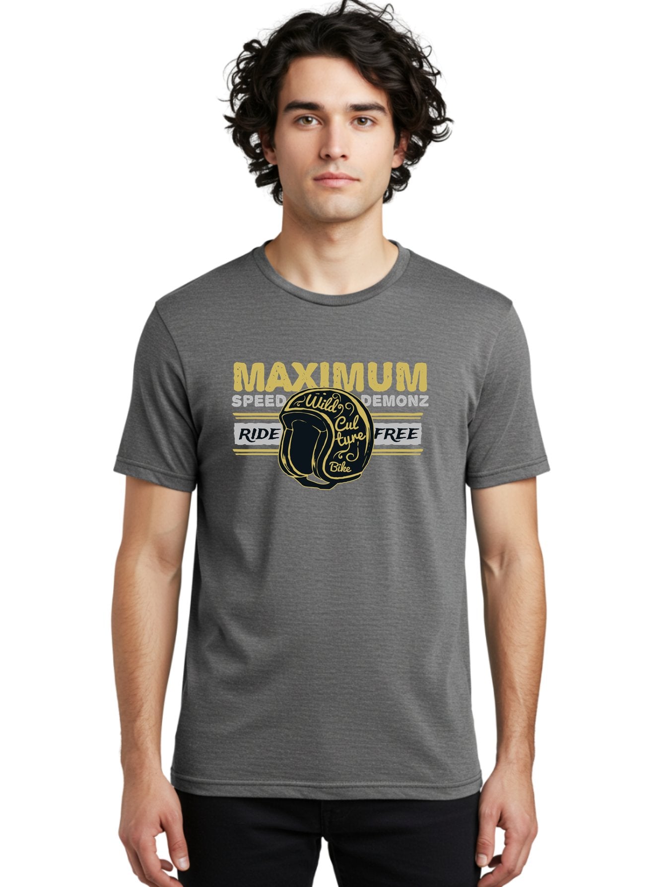 Maximum Speed Demonz Men'S Graphic Tee, 100% Cotton, Comfortable Casual Summer Wear, Machine Washable, Motorcycle Helmet, Wild Culture Bike, Ride Free, Maximum Speed, Demonz, Biker Culture, Freedom Ride Aae493 30