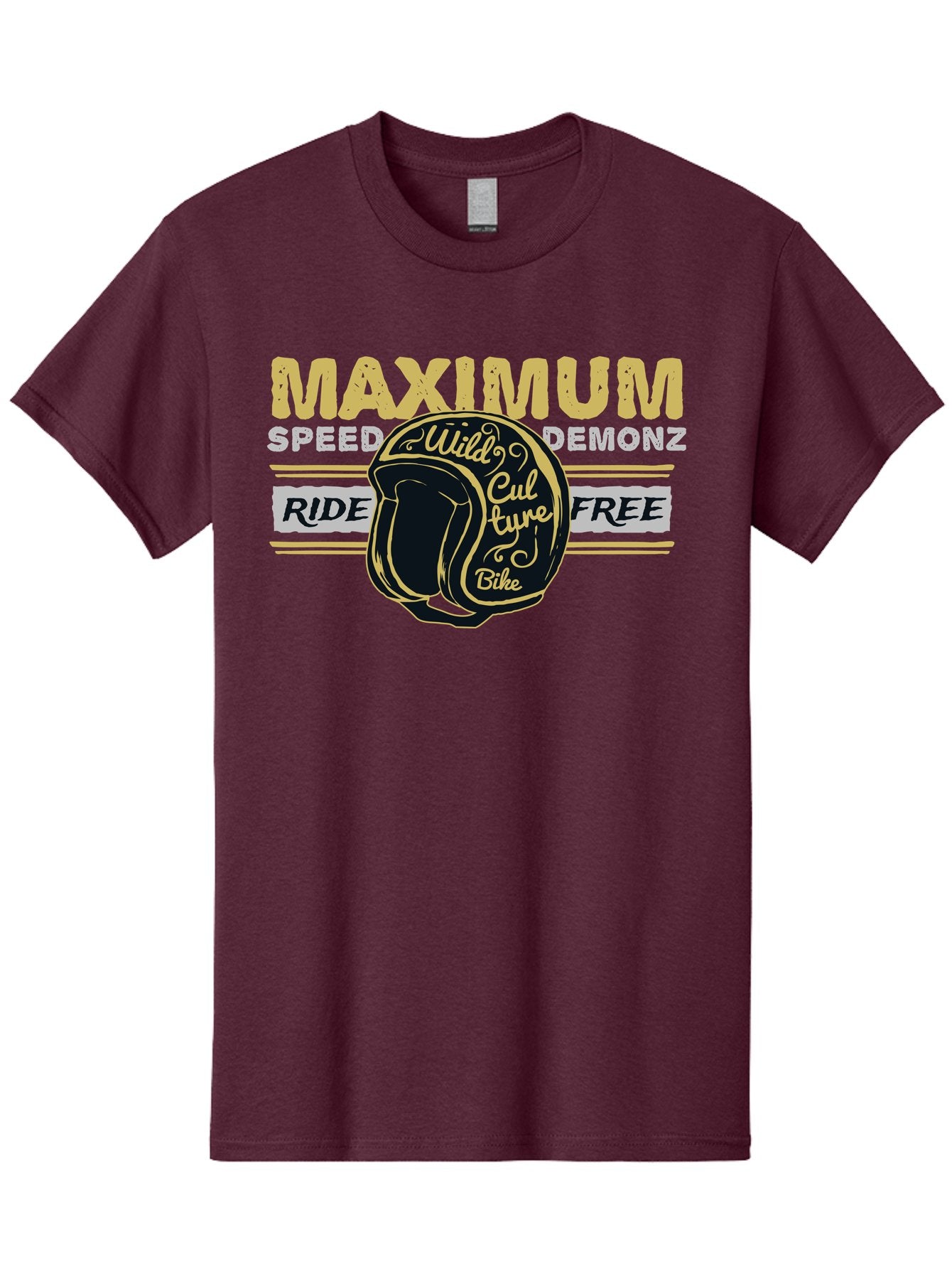 Maximum Speed Demonz Men'S Graphic Tee, 100% Cotton, Comfortable Casual Summer Wear, Machine Washable, Motorcycle Helmet, Wild Culture Bike, Ride Free, Maximum Speed, Demonz, Biker Culture, Freedom Ride Aae493 12