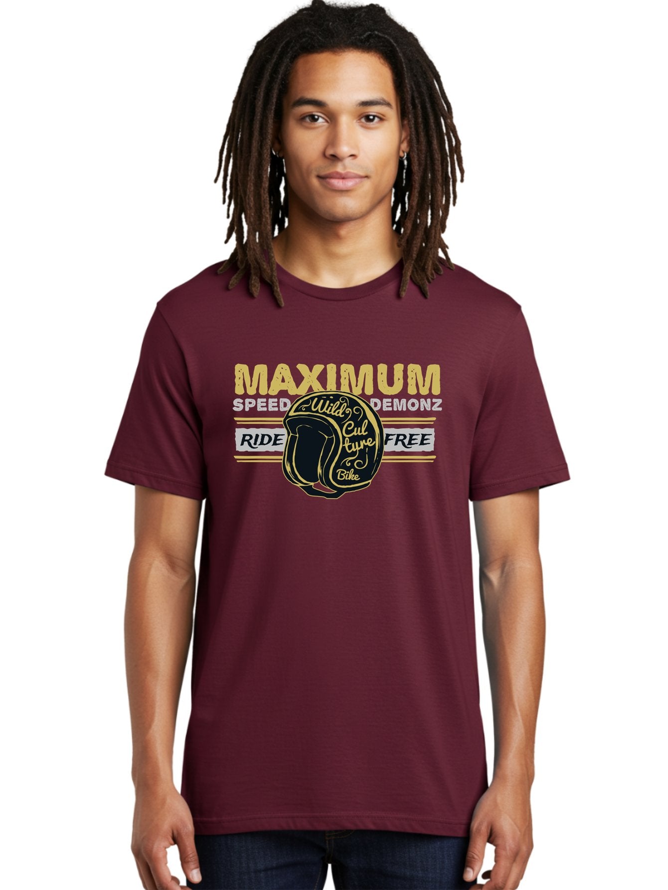 Maximum Speed Demonz Men'S Graphic Tee, 100% Cotton, Comfortable Casual Summer Wear, Machine Washable, Motorcycle Helmet, Wild Culture Bike, Ride Free, Maximum Speed, Demonz, Biker Culture, Freedom Ride Aae493 28