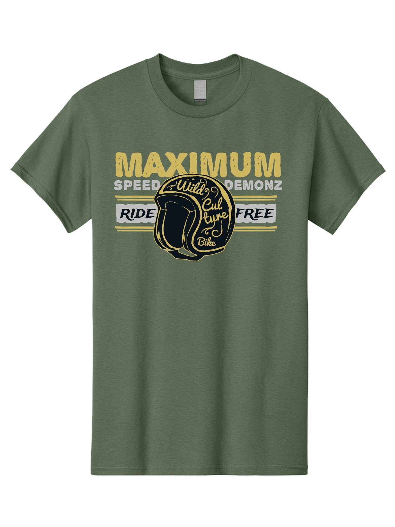 Maximum Speed Demonz Men'S Graphic Tee, 100% Cotton, Comfortable Casual Summer Wear, Machine Washable, Motorcycle Helmet, Wild Culture Bike, Ride Free, Maximum Speed, Demonz, Biker Culture, Freedom Ride Aae493
