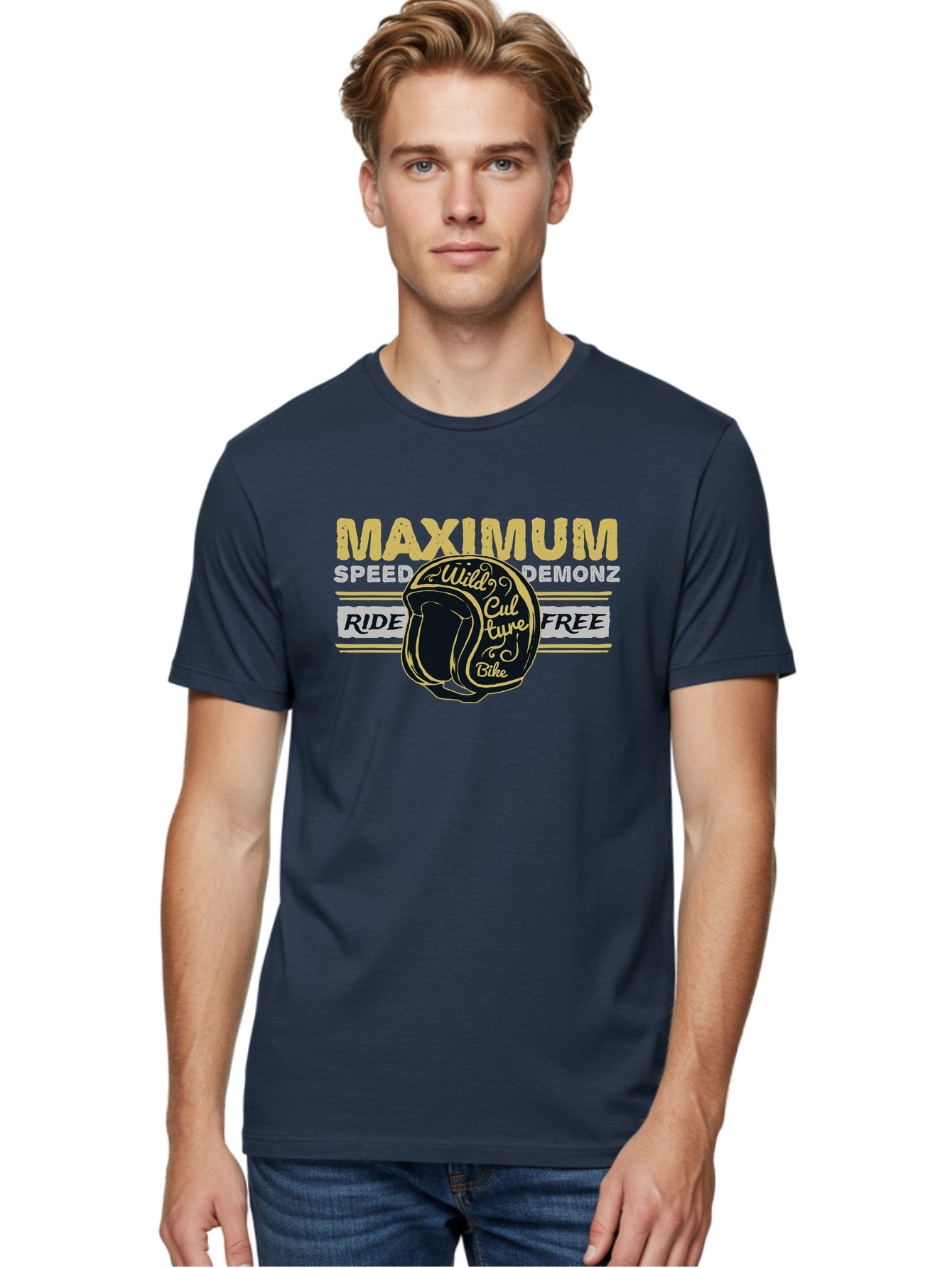 Maximum Speed Demonz Men'S Graphic Tee, 100% Cotton, Comfortable Casual Summer Wear, Machine Washable, Motorcycle Helmet, Wild Culture Bike, Ride Free, Maximum Speed, Demonz, Biker Culture, Freedom Ride Aae493 21