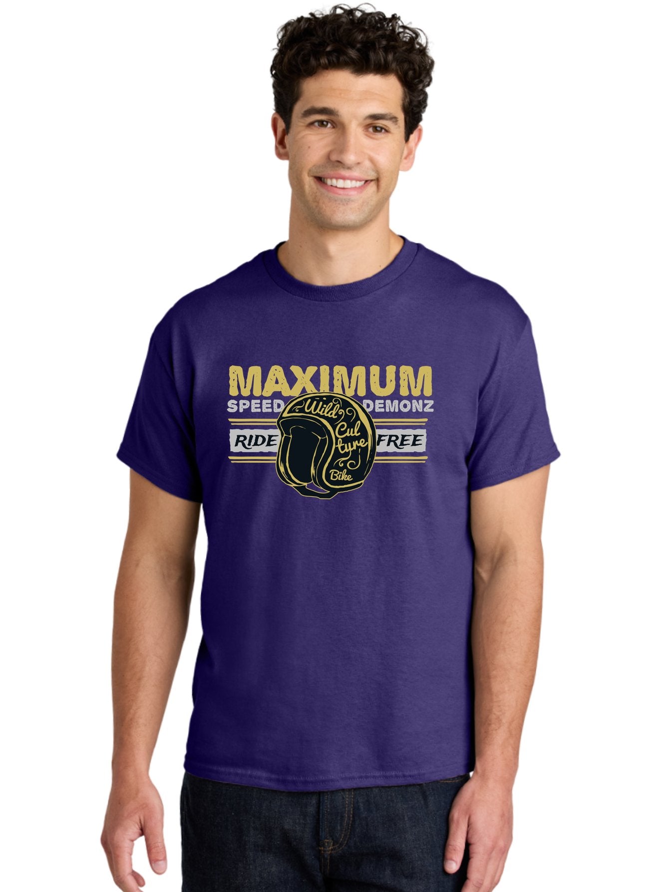 Maximum Speed Demonz Men'S Graphic Tee, 100% Cotton, Comfortable Casual Summer Wear, Machine Washable, Motorcycle Helmet, Wild Culture Bike, Ride Free, Maximum Speed, Demonz, Biker Culture, Freedom Ride Aae493 24