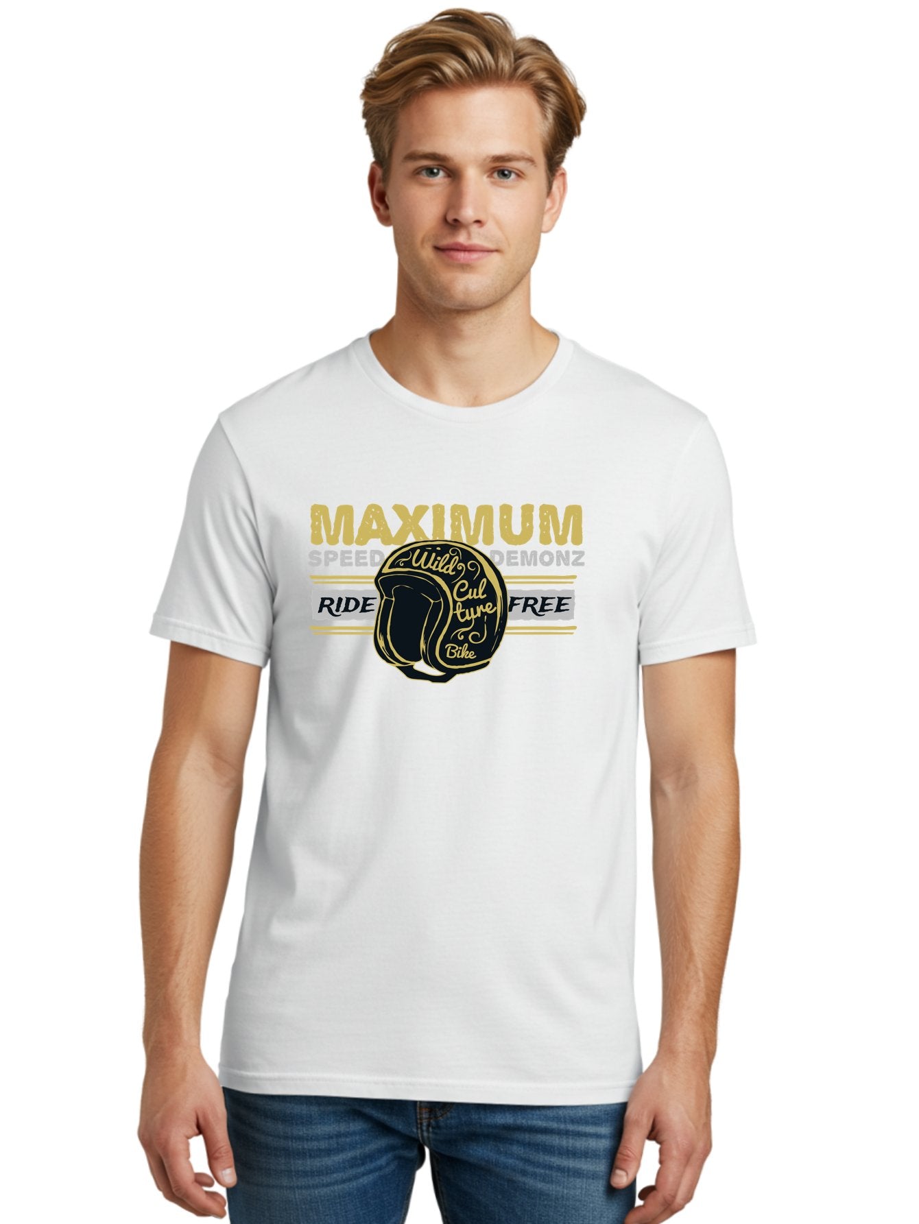 Maximum Speed Demonz Men'S Graphic Tee, 100% Cotton, Comfortable Casual Summer Wear, Machine Washable, Motorcycle Helmet, Wild Culture Bike, Ride Free, Maximum Speed, Demonz, Biker Culture, Freedom Ride Aae493 18