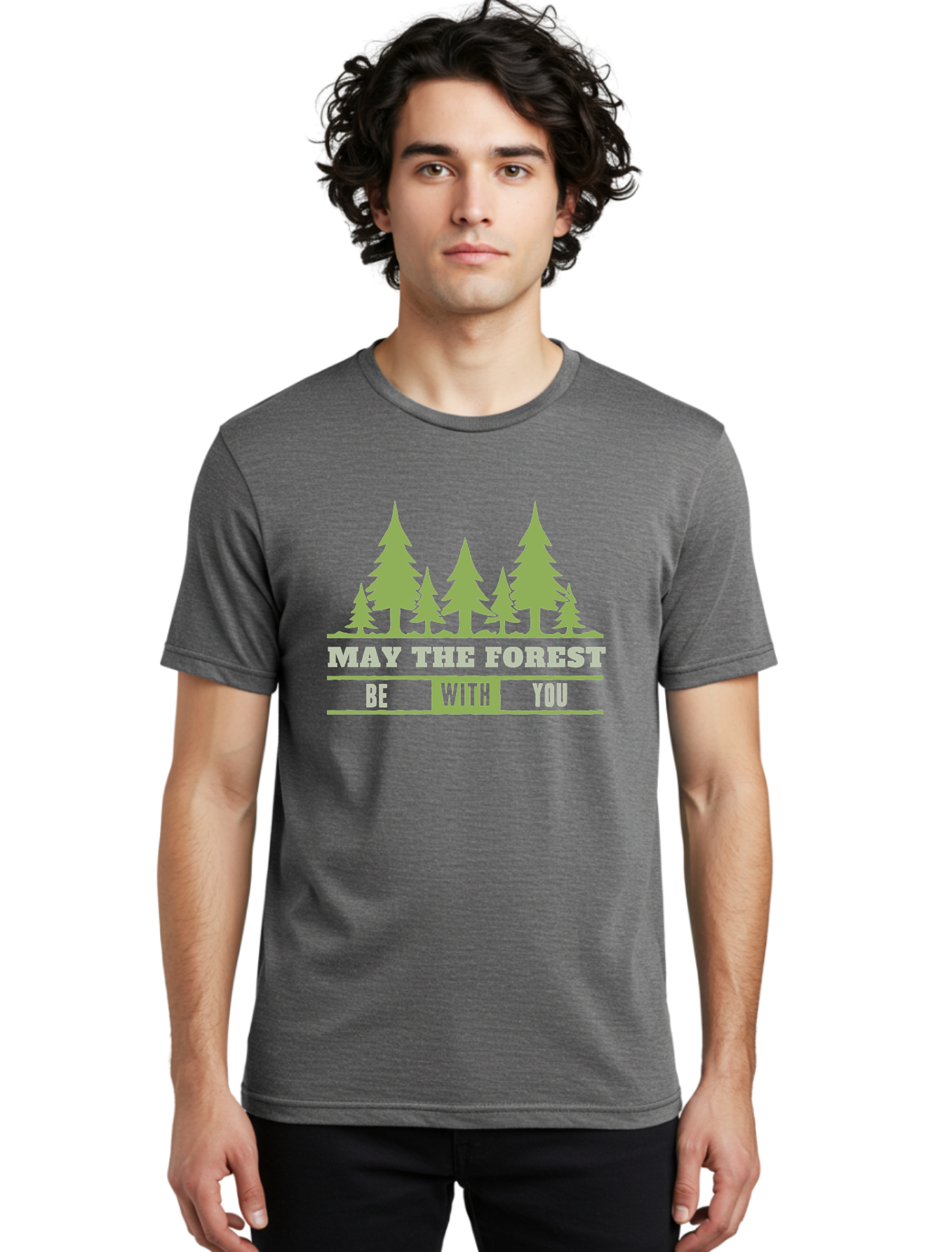 May The Forest Be With You Men'S Graphic Tee, 100% Cotton, Comfortable Casual Summer Wear, Machine Washable, Star Wars Parody, Eco-Friendly Slogans, Funny Quotes, Forest Graphics, Silhouette Trees, Geeky Humor, Nature Lover Gifts Aae494 30