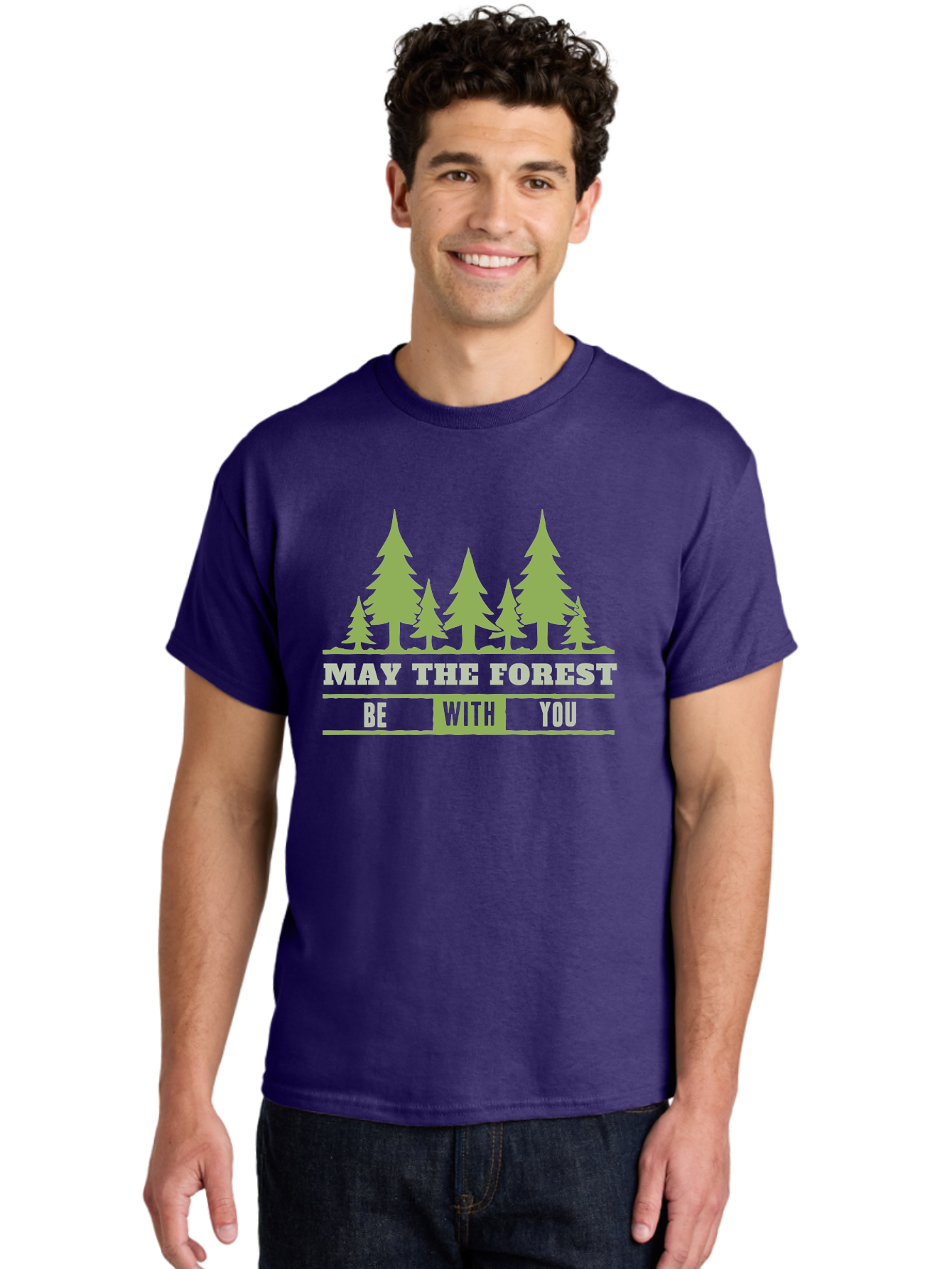 May The Forest Be With You Men'S Graphic Tee, 100% Cotton, Comfortable Casual Summer Wear, Machine Washable, Star Wars Parody, Eco-Friendly Slogans, Funny Quotes, Forest Graphics, Silhouette Trees, Geeky Humor, Nature Lover Gifts Aae494 26