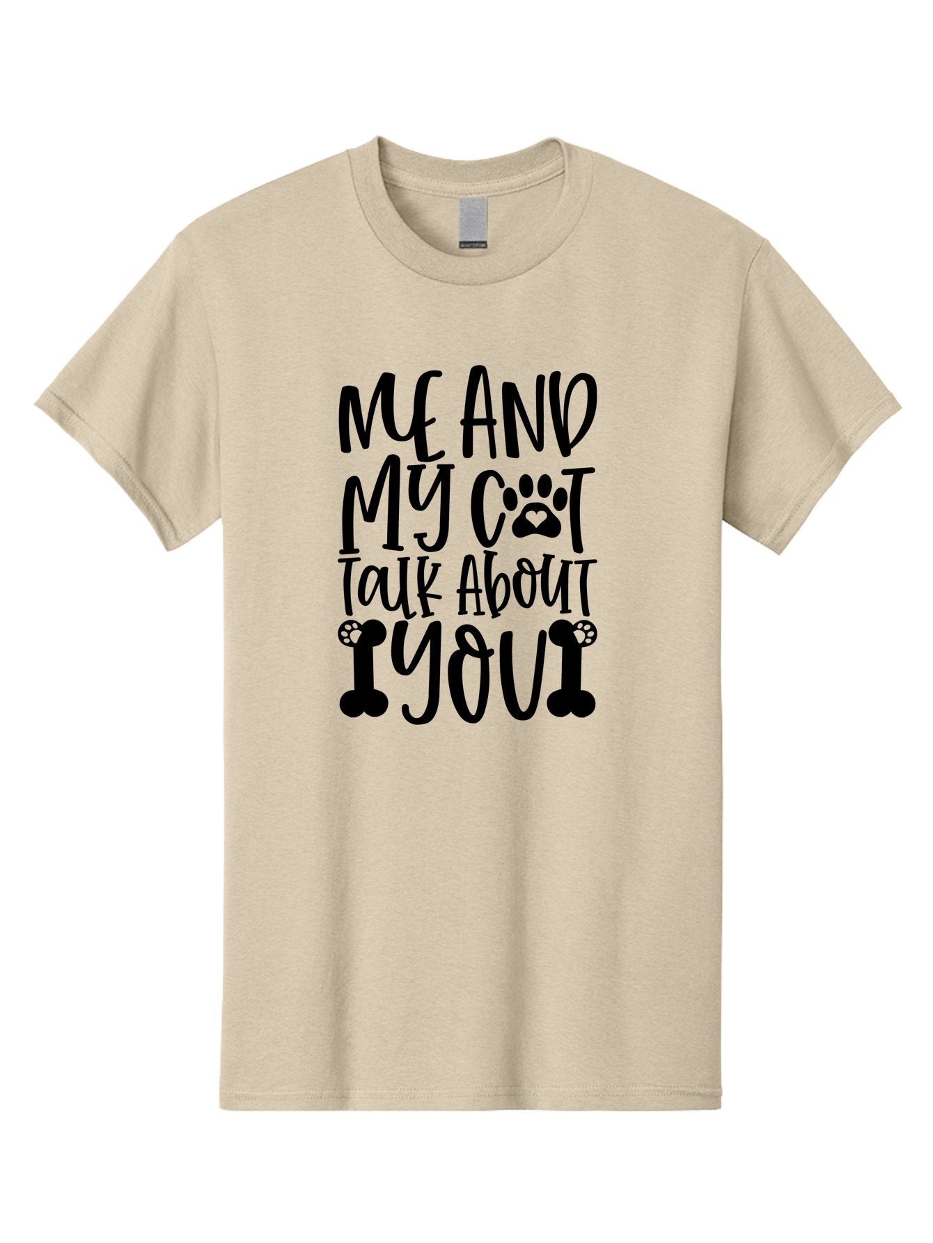 Me And My Cat Talk About You Men'S Graphic Tee, 100% Cotton, Comfortable Casual Summer Wear, Machine Washable, Funny Cat Quote, Cat Lovers, Humorous Saying, Cat Puns, Paw Print, Whimsical Design, Cat Mom, Cat Dad, Sassy Cat, Cat Quote Aae495 15