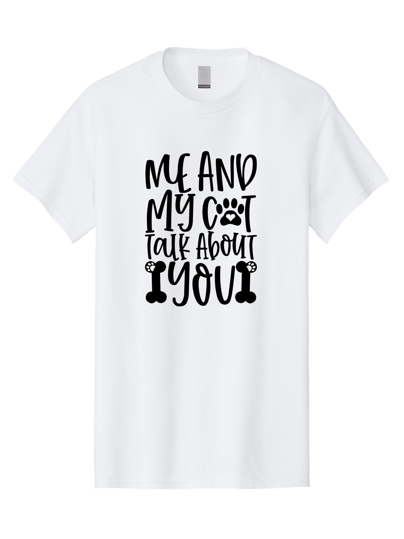 Me And My Cat Talk About You Men'S Graphic Tee, 100% Cotton, Comfortable Casual Summer Wear, Machine Washable, Funny Cat Quote, Cat Lovers, Humorous Saying, Cat Puns, Paw Print, Whimsical Design, Cat Mom, Cat Dad, Sassy Cat, Cat Quote Aae495 3