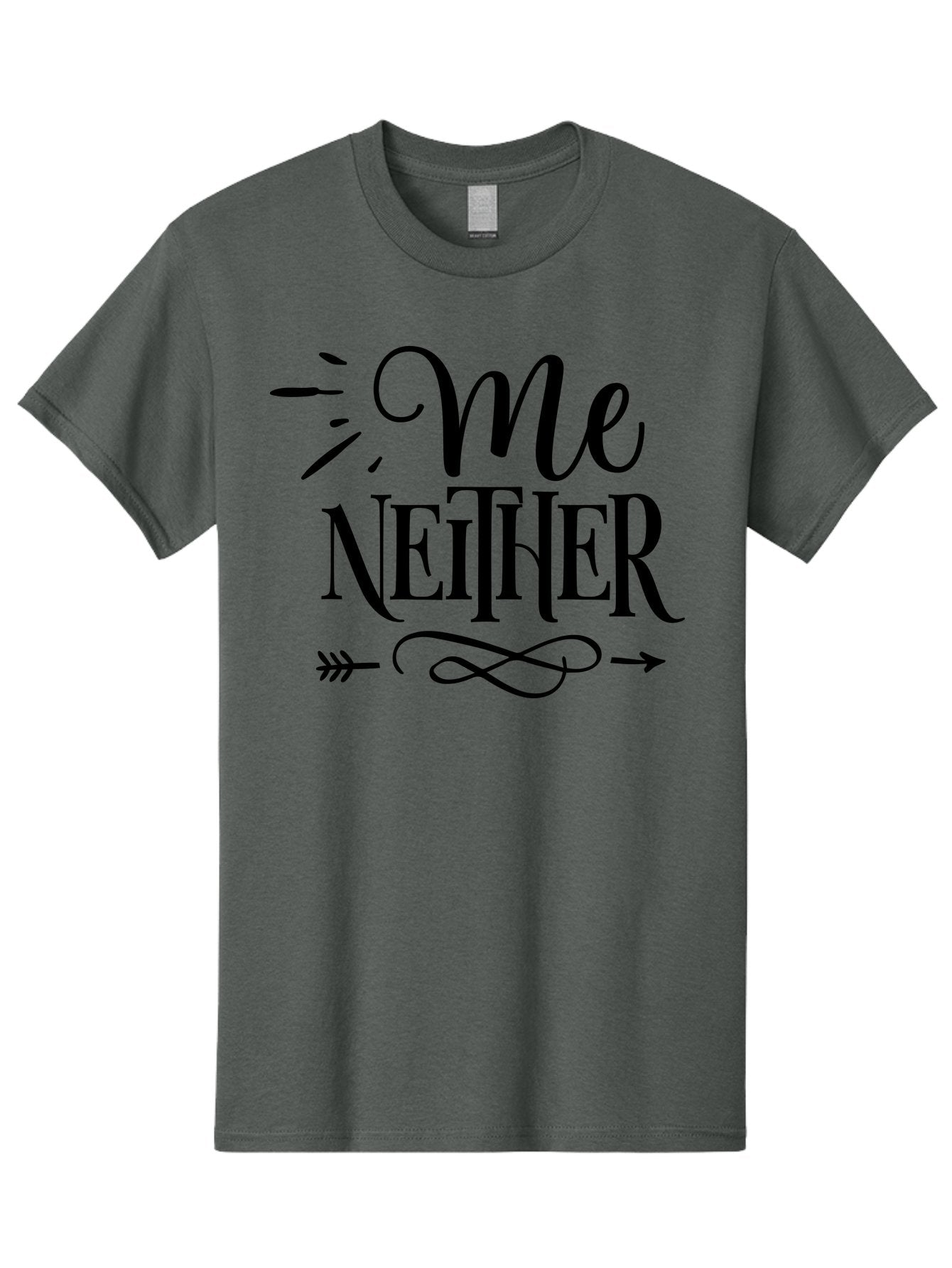 Me Neither Men'S Graphic Tee, 100% Cotton, Comfortable Casual Summer Wear, Machine Washable, Me Neither, Typography, Motivational Quote, Black Text, Arrow Design, Swirly Pattern, Elegant Font, Graphic Design Aae497 3