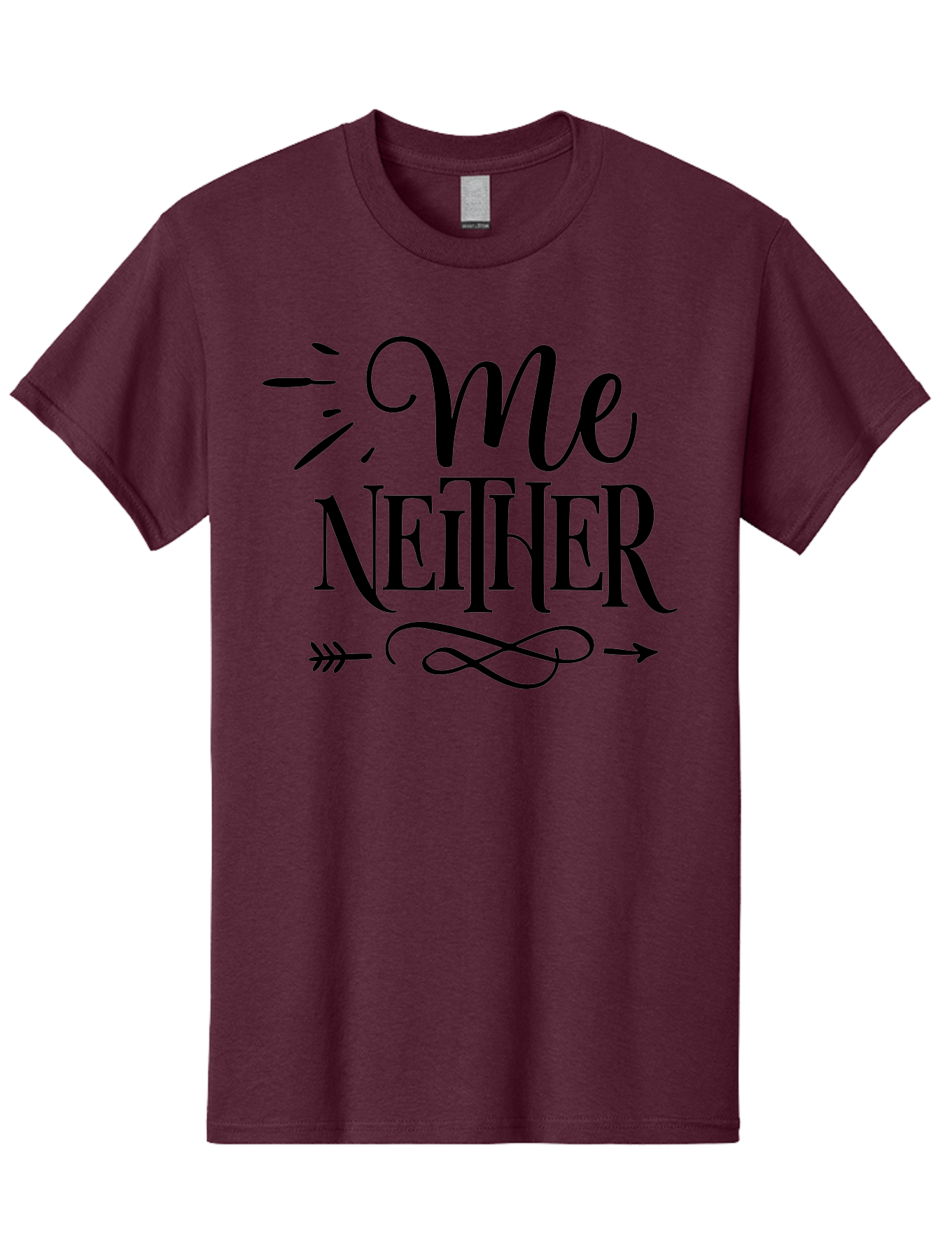 Me Neither Men'S Graphic Tee, 100% Cotton, Comfortable Casual Summer Wear, Machine Washable, Me Neither, Typography, Motivational Quote, Black Text, Arrow Design, Swirly Pattern, Elegant Font, Graphic Design Aae497 5