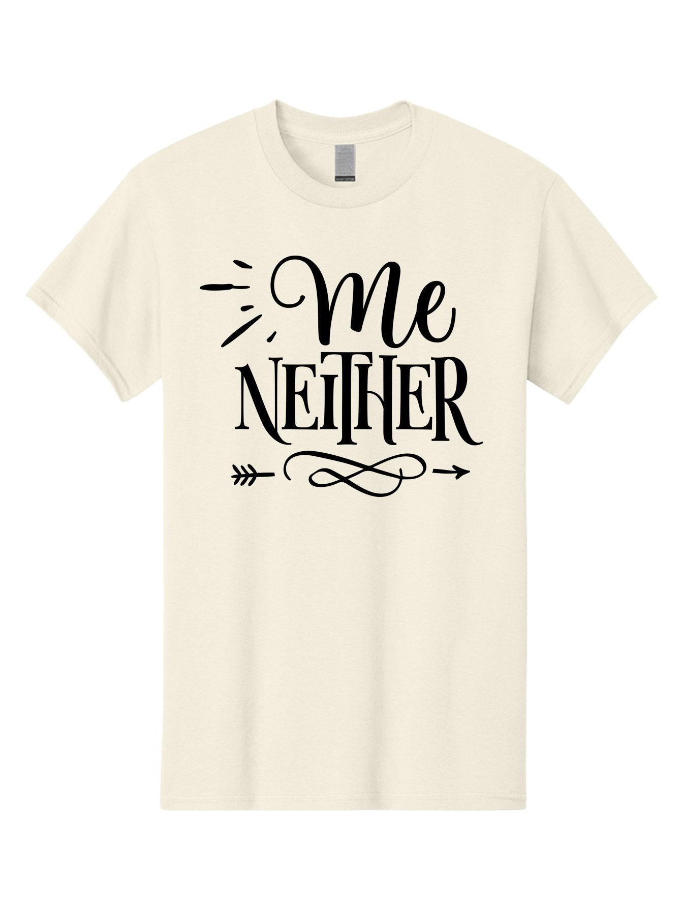 Me Neither Men'S Graphic Tee, 100% Cotton, Comfortable Casual Summer Wear, Machine Washable, Me Neither, Typography, Motivational Quote, Black Text, Arrow Design, Swirly Pattern, Elegant Font, Graphic Design Aae497 9