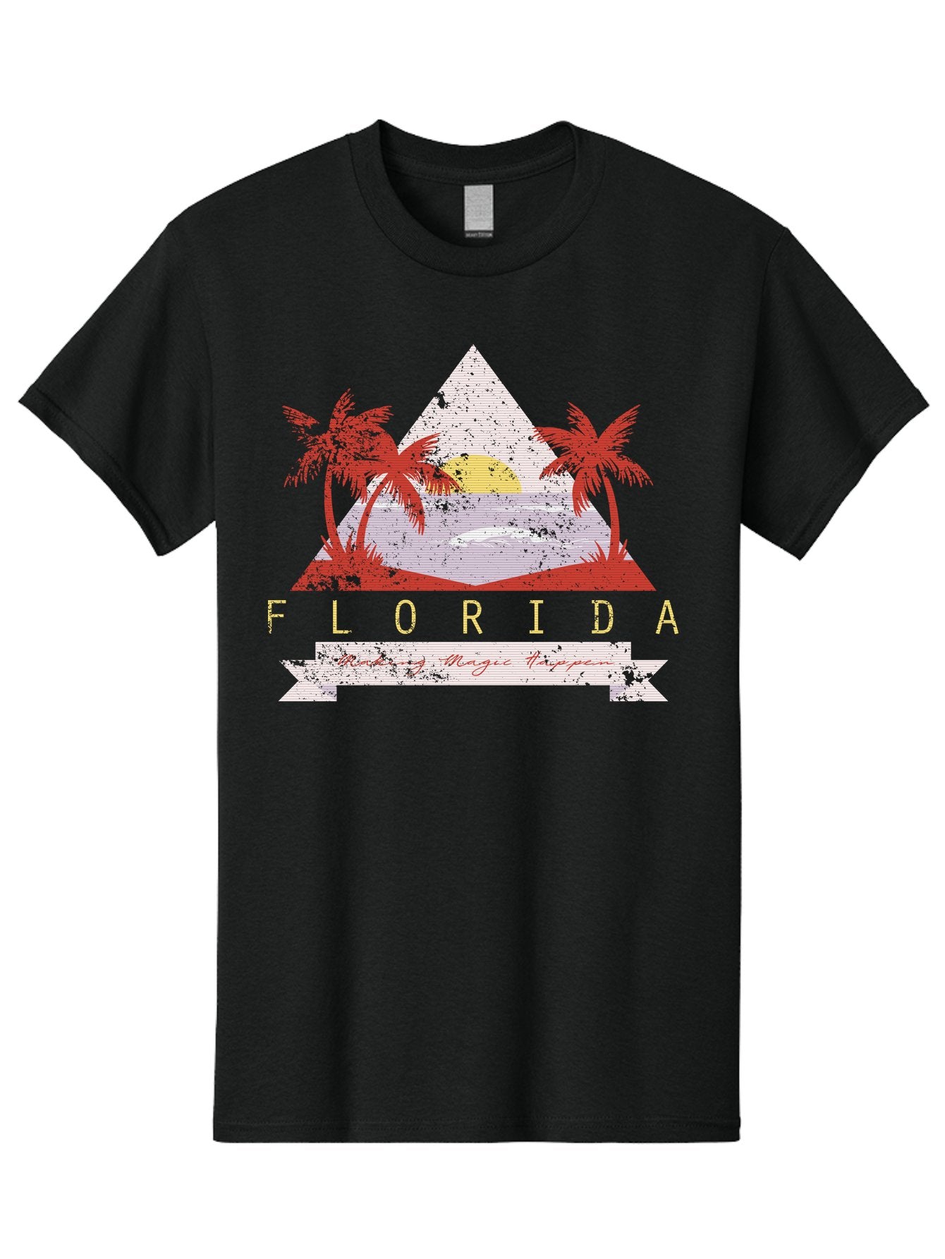 Miamibeach Men'S Graphic Tee, 100% Cotton, Comfortable Casual Summer Wear, Machine Washable, Florida Graphic, Retro Design, Tropical Paradise, Palm Trees, Sun Setting Over Ocean, Vintage Travel Poster, T-Shirt Design, Making Magic Happen Aae498 15