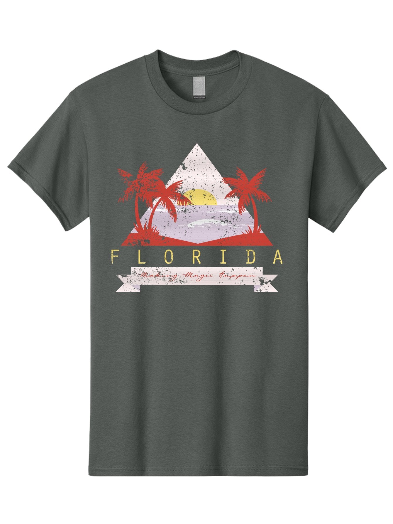 Miamibeach Men'S Graphic Tee, 100% Cotton, Comfortable Casual Summer Wear, Machine Washable, Florida Graphic, Retro Design, Tropical Paradise, Palm Trees, Sun Setting Over Ocean, Vintage Travel Poster, T-Shirt Design, Making Magic Happen Aae498 12