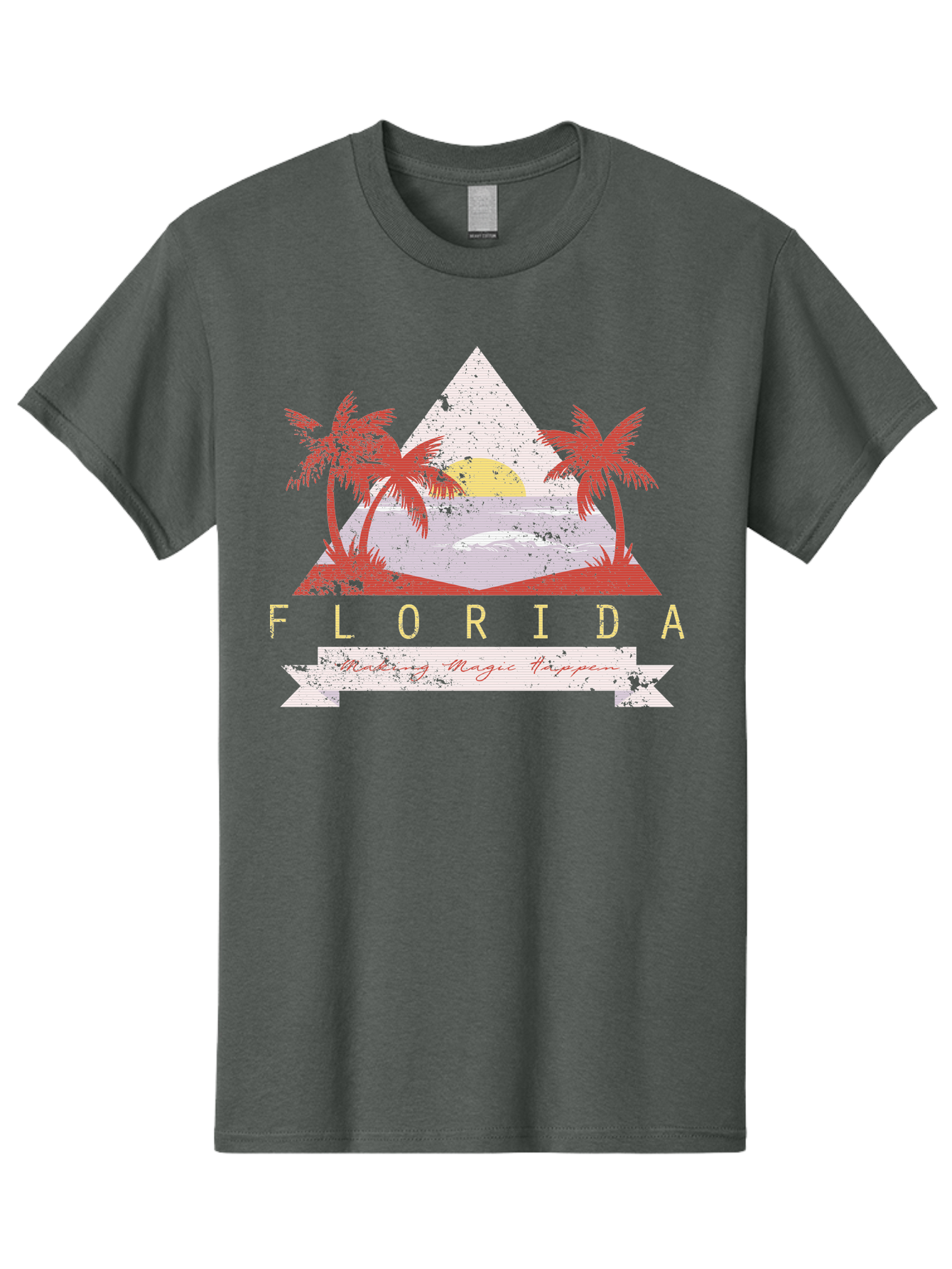 Miamibeach Men'S Graphic Tee, 100% Cotton, Comfortable Casual Summer Wear, Machine Washable, Florida Graphic, Retro Design, Tropical Paradise, Palm Trees, Sun Setting Over Ocean, Vintage Travel Poster, T-Shirt Design, Making Magic Happen Aae498 7