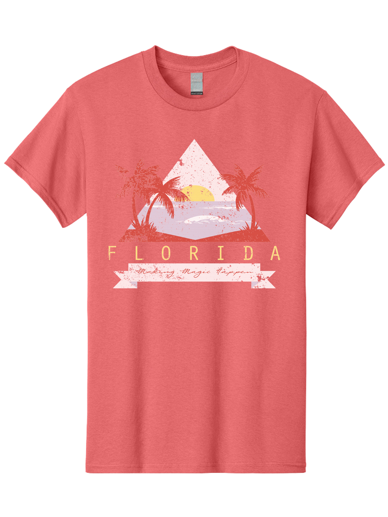 Miamibeach Men'S Graphic Tee, 100% Cotton, Comfortable Casual Summer Wear, Machine Washable, Florida Graphic, Retro Design, Tropical Paradise, Palm Trees, Sun Setting Over Ocean, Vintage Travel Poster, T-Shirt Design, Making Magic Happen Aae498 11