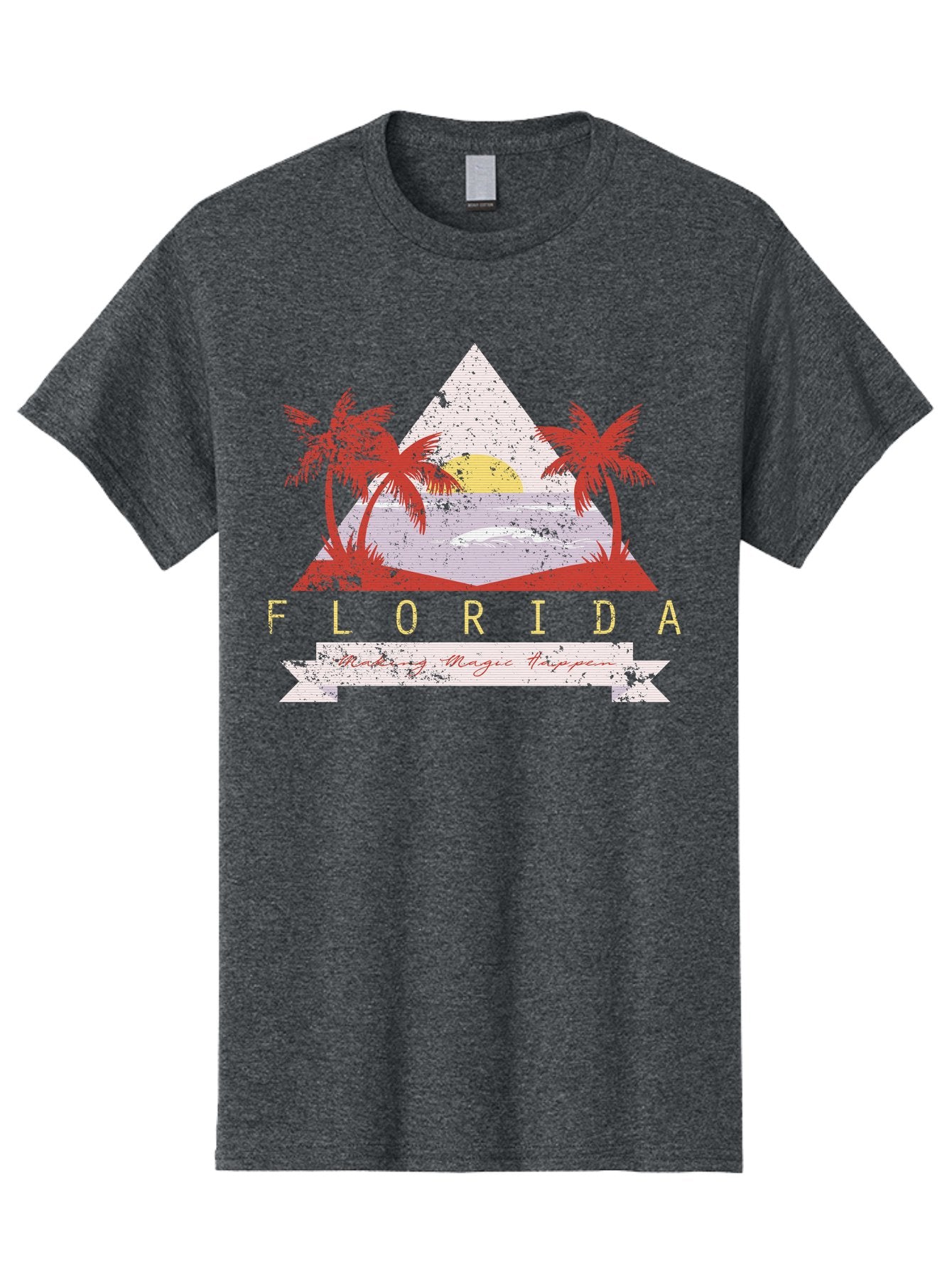 Miamibeach Men'S Graphic Tee, 100% Cotton, Comfortable Casual Summer Wear, Machine Washable, Florida Graphic, Retro Design, Tropical Paradise, Palm Trees, Sun Setting Over Ocean, Vintage Travel Poster, T-Shirt Design, Making Magic Happen Aae498 7