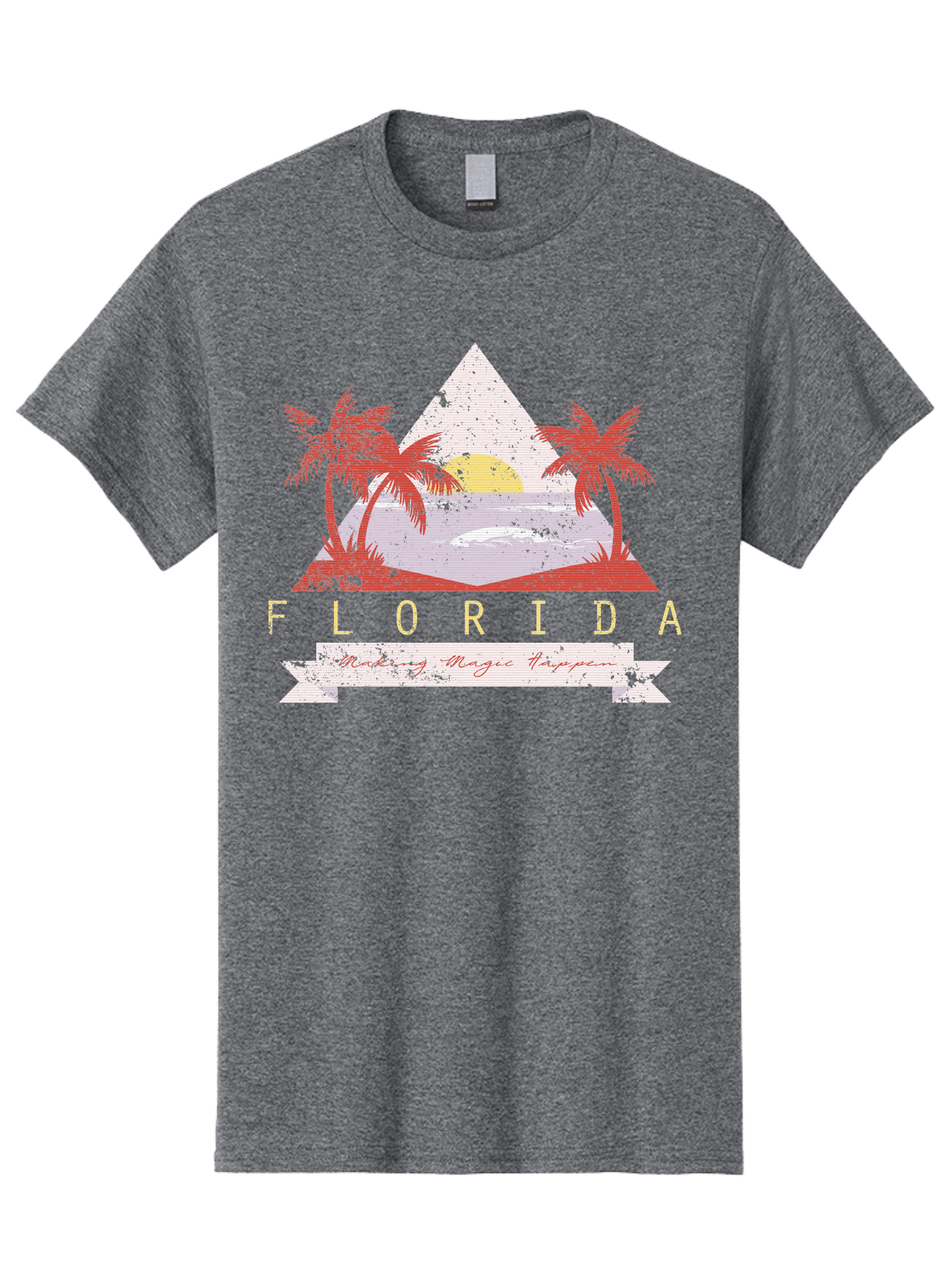 Miamibeach Men'S Graphic Tee, 100% Cotton, Comfortable Casual Summer Wear, Machine Washable, Florida Graphic, Retro Design, Tropical Paradise, Palm Trees, Sun Setting Over Ocean, Vintage Travel Poster, T-Shirt Design, Making Magic Happen Aae498 5