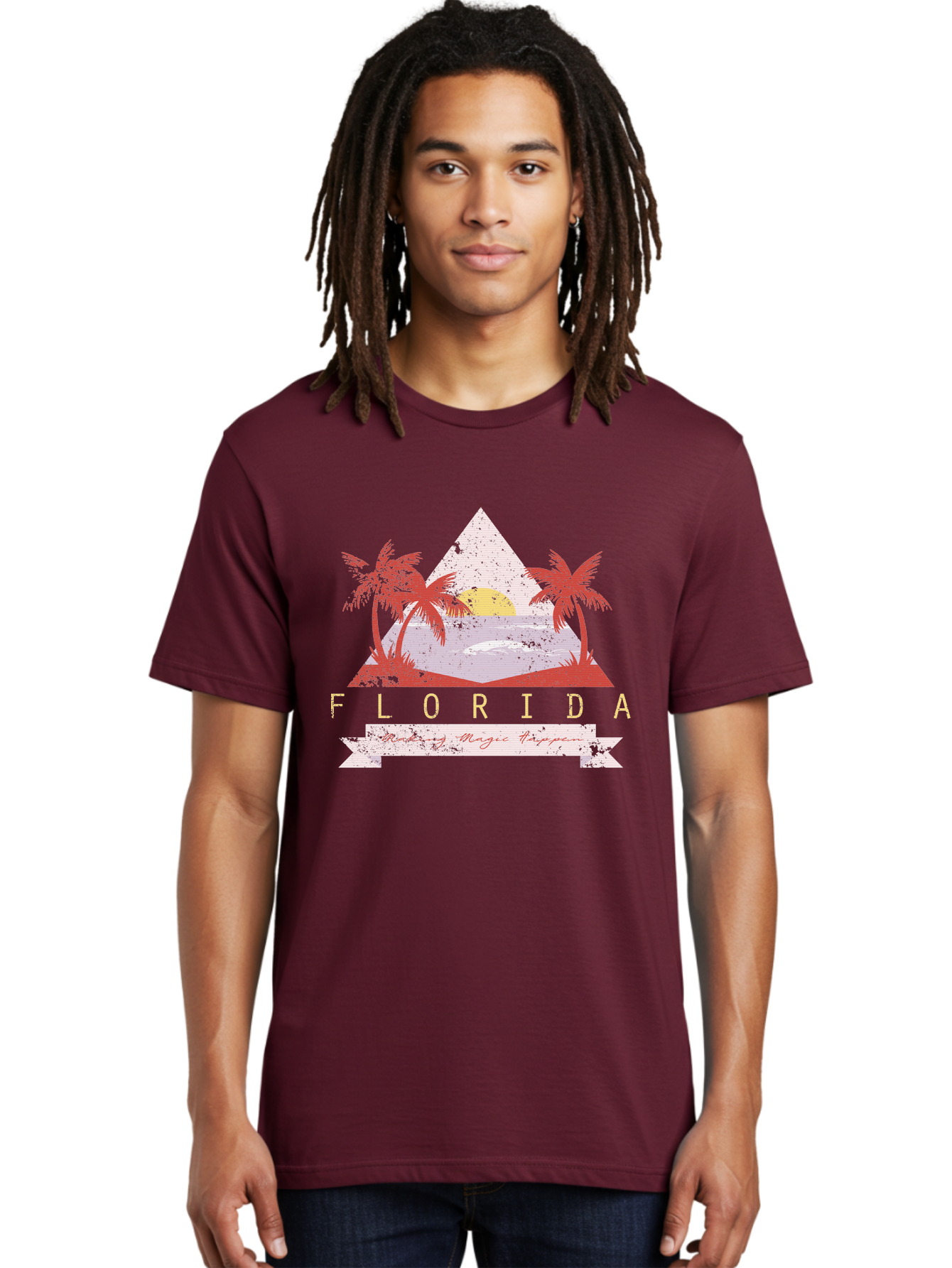 Miamibeach Men'S Graphic Tee, 100% Cotton, Comfortable Casual Summer Wear, Machine Washable, Florida Graphic, Retro Design, Tropical Paradise, Palm Trees, Sun Setting Over Ocean, Vintage Travel Poster, T-Shirt Design, Making Magic Happen Aae498 22