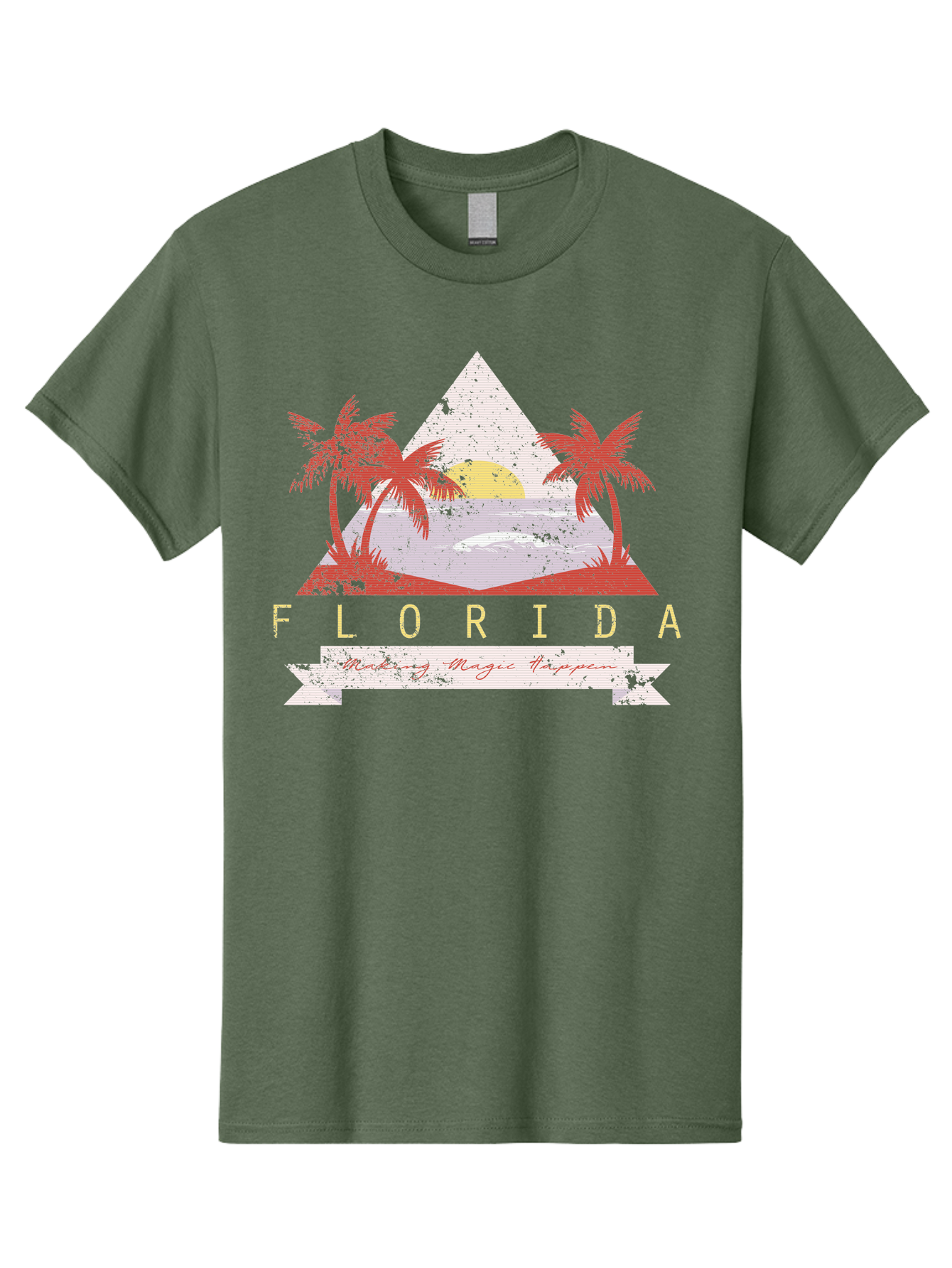 Miamibeach Men'S Graphic Tee, 100% Cotton, Comfortable Casual Summer Wear, Machine Washable, Florida Graphic, Retro Design, Tropical Paradise, Palm Trees, Sun Setting Over Ocean, Vintage Travel Poster, T-Shirt Design, Making Magic Happen Aae498 27