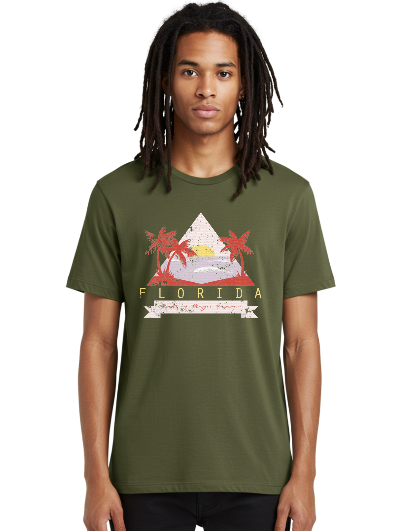 Miamibeach Men'S Graphic Tee, 100% Cotton, Comfortable Casual Summer Wear, Machine Washable, Florida Graphic, Retro Design, Tropical Paradise, Palm Trees, Sun Setting Over Ocean, Vintage Travel Poster, T-Shirt Design, Making Magic Happen Aae498 28