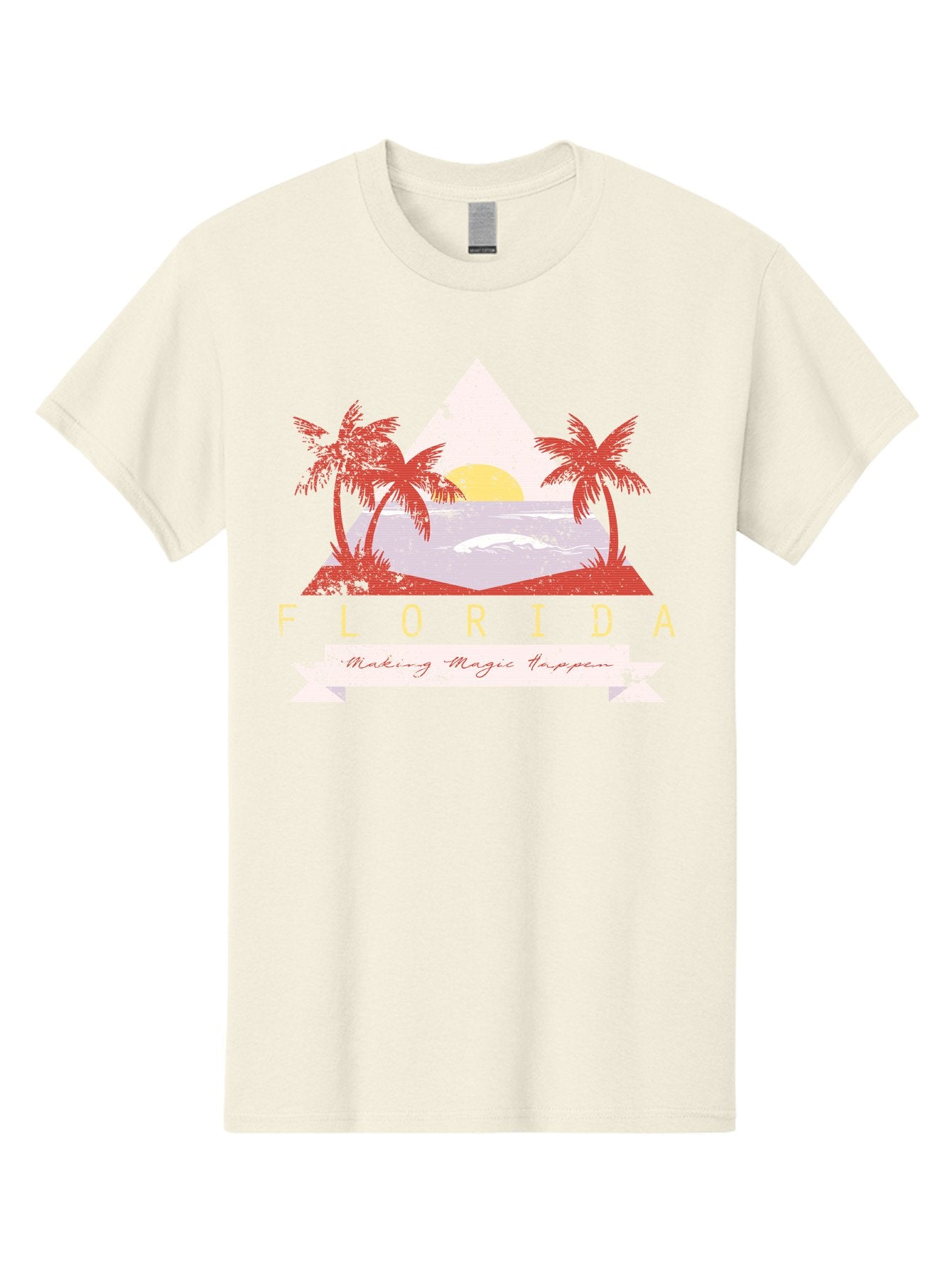 Miamibeach Men'S Graphic Tee, 100% Cotton, Comfortable Casual Summer Wear, Machine Washable, Florida Graphic, Retro Design, Tropical Paradise, Palm Trees, Sun Setting Over Ocean, Vintage Travel Poster, T-Shirt Design, Making Magic Happen Aae498 5
