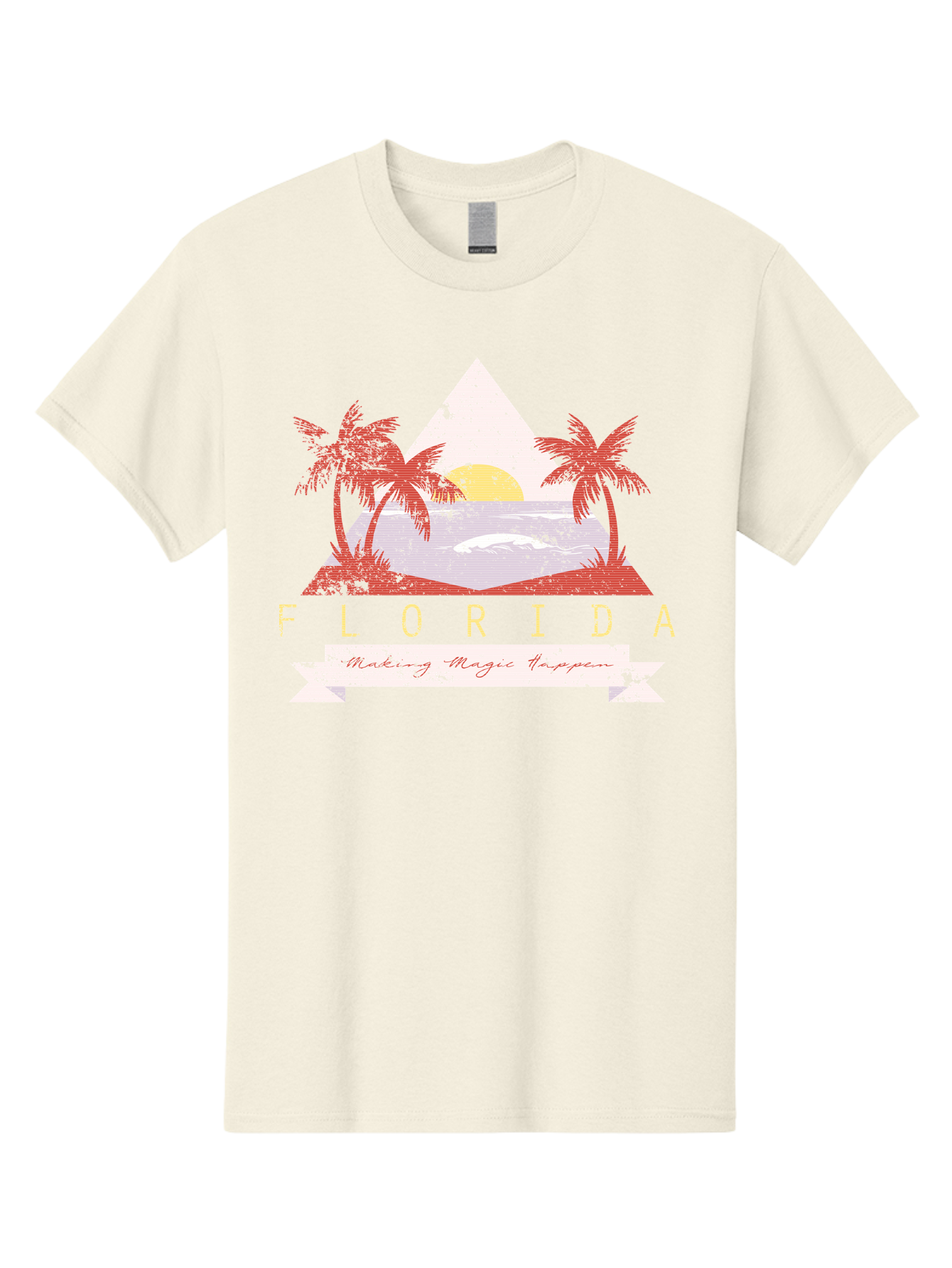 Miamibeach Men'S Graphic Tee, 100% Cotton, Comfortable Casual Summer Wear, Machine Washable, Florida Graphic, Retro Design, Tropical Paradise, Palm Trees, Sun Setting Over Ocean, Vintage Travel Poster, T-Shirt Design, Making Magic Happen Aae498 13