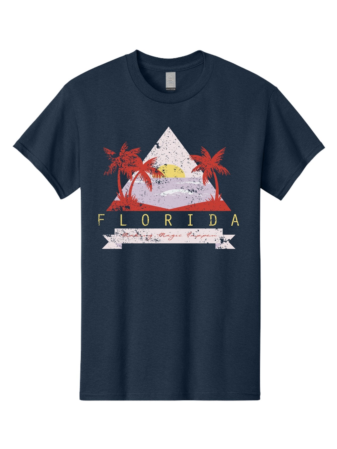 Miamibeach Men'S Graphic Tee, 100% Cotton, Comfortable Casual Summer Wear, Machine Washable, Florida Graphic, Retro Design, Tropical Paradise, Palm Trees, Sun Setting Over Ocean, Vintage Travel Poster, T-Shirt Design, Making Magic Happen Aae498 13