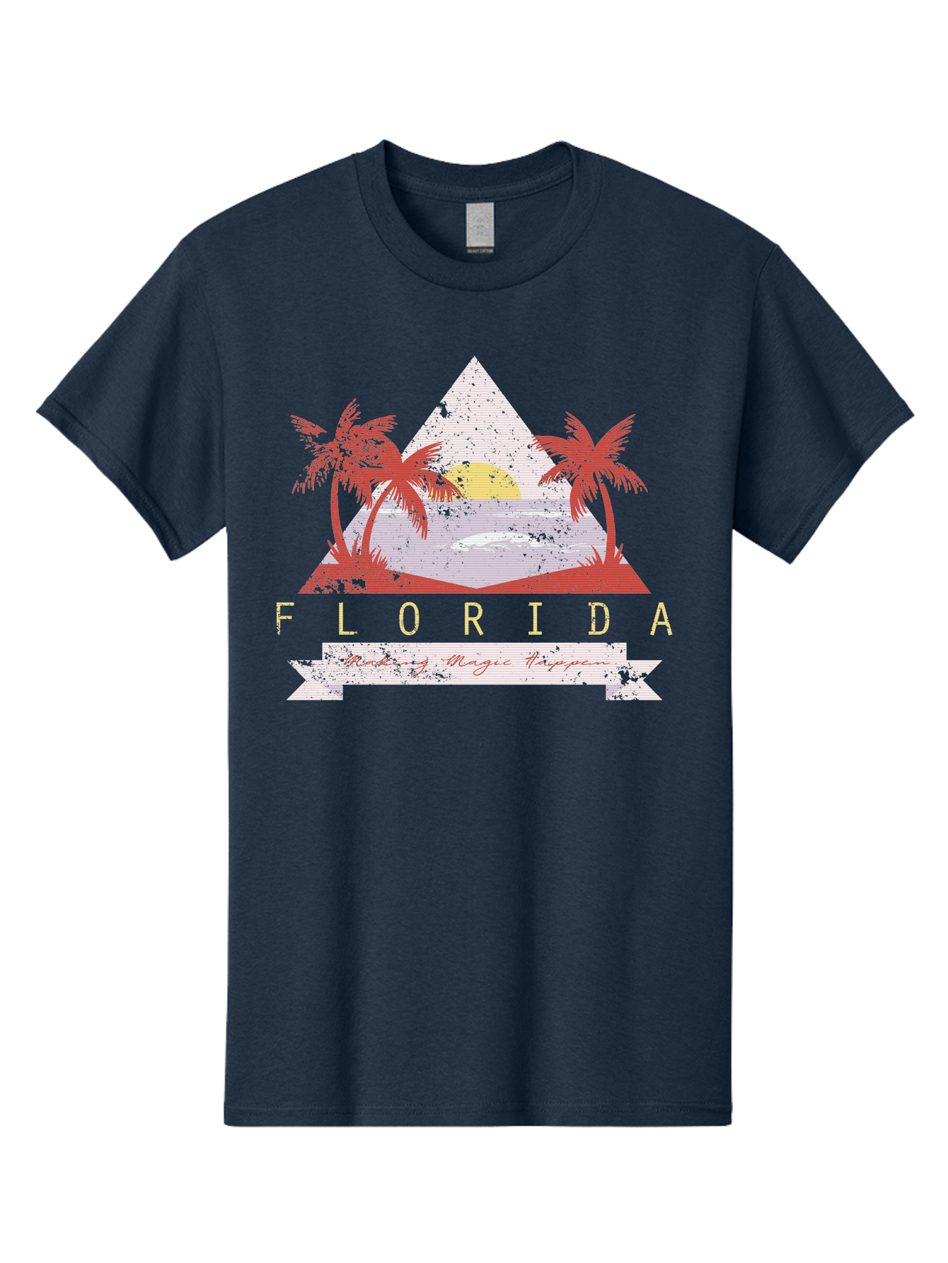 Miamibeach Men'S Graphic Tee, 100% Cotton, Comfortable Casual Summer Wear, Machine Washable, Florida Graphic, Retro Design, Tropical Paradise, Palm Trees, Sun Setting Over Ocean, Vintage Travel Poster, T-Shirt Design, Making Magic Happen Aae498 23