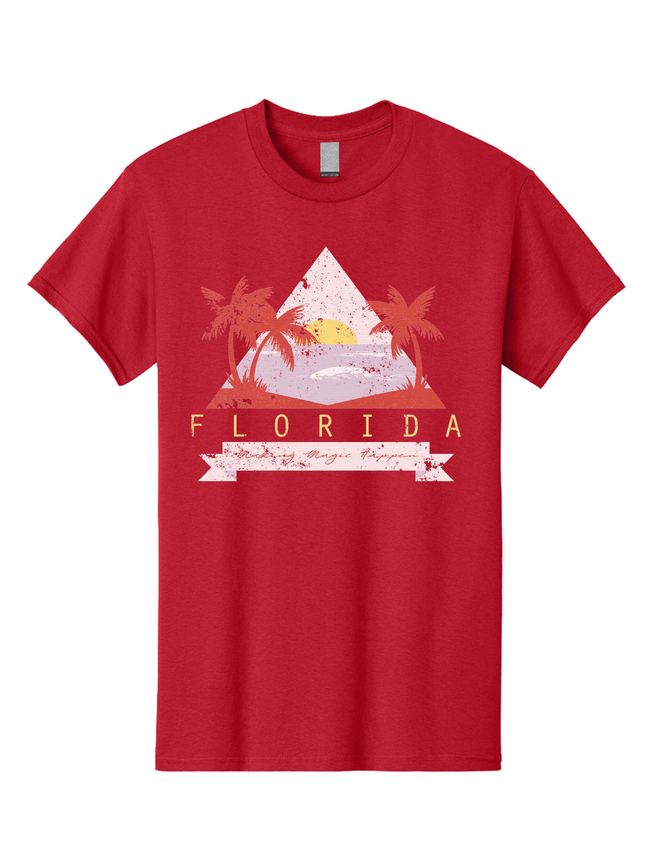 Miamibeach Men'S Graphic Tee, 100% Cotton, Comfortable Casual Summer Wear, Machine Washable, Florida Graphic, Retro Design, Tropical Paradise, Palm Trees, Sun Setting Over Ocean, Vintage Travel Poster, T-Shirt Design, Making Magic Happen Aae498 3