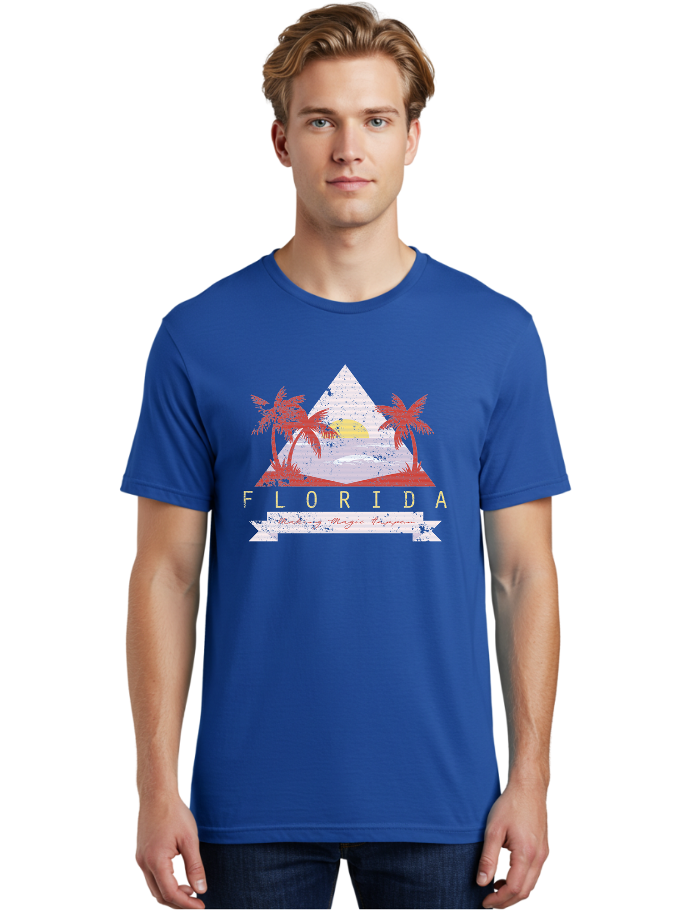 Miamibeach Men'S Graphic Tee, 100% Cotton, Comfortable Casual Summer Wear, Machine Washable, Florida Graphic, Retro Design, Tropical Paradise, Palm Trees, Sun Setting Over Ocean, Vintage Travel Poster, T-Shirt Design, Making Magic Happen Aae498 20