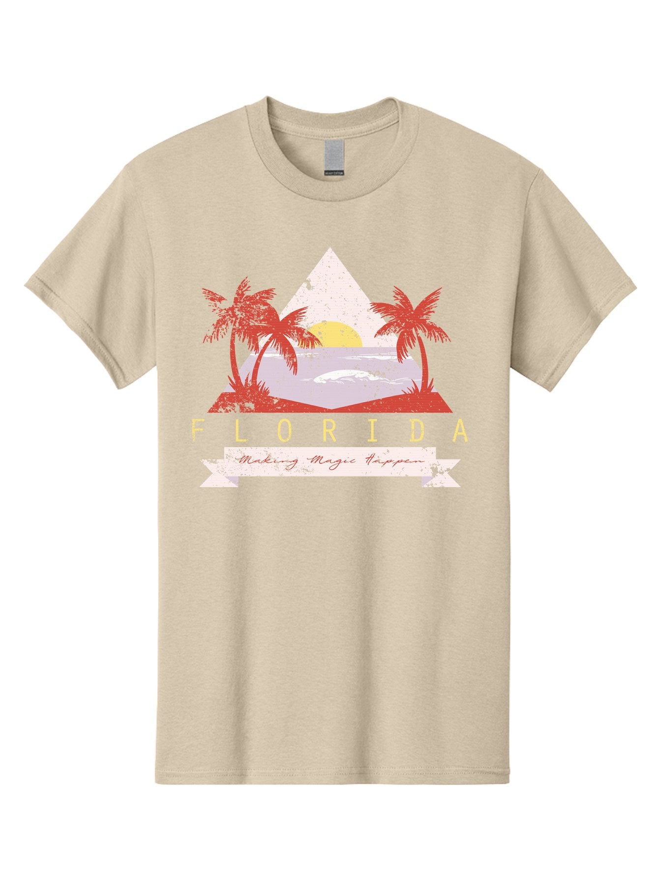 Miamibeach Men'S Graphic Tee, 100% Cotton, Comfortable Casual Summer Wear, Machine Washable, Florida Graphic, Retro Design, Tropical Paradise, Palm Trees, Sun Setting Over Ocean, Vintage Travel Poster, T-Shirt Design, Making Magic Happen Aae498 10