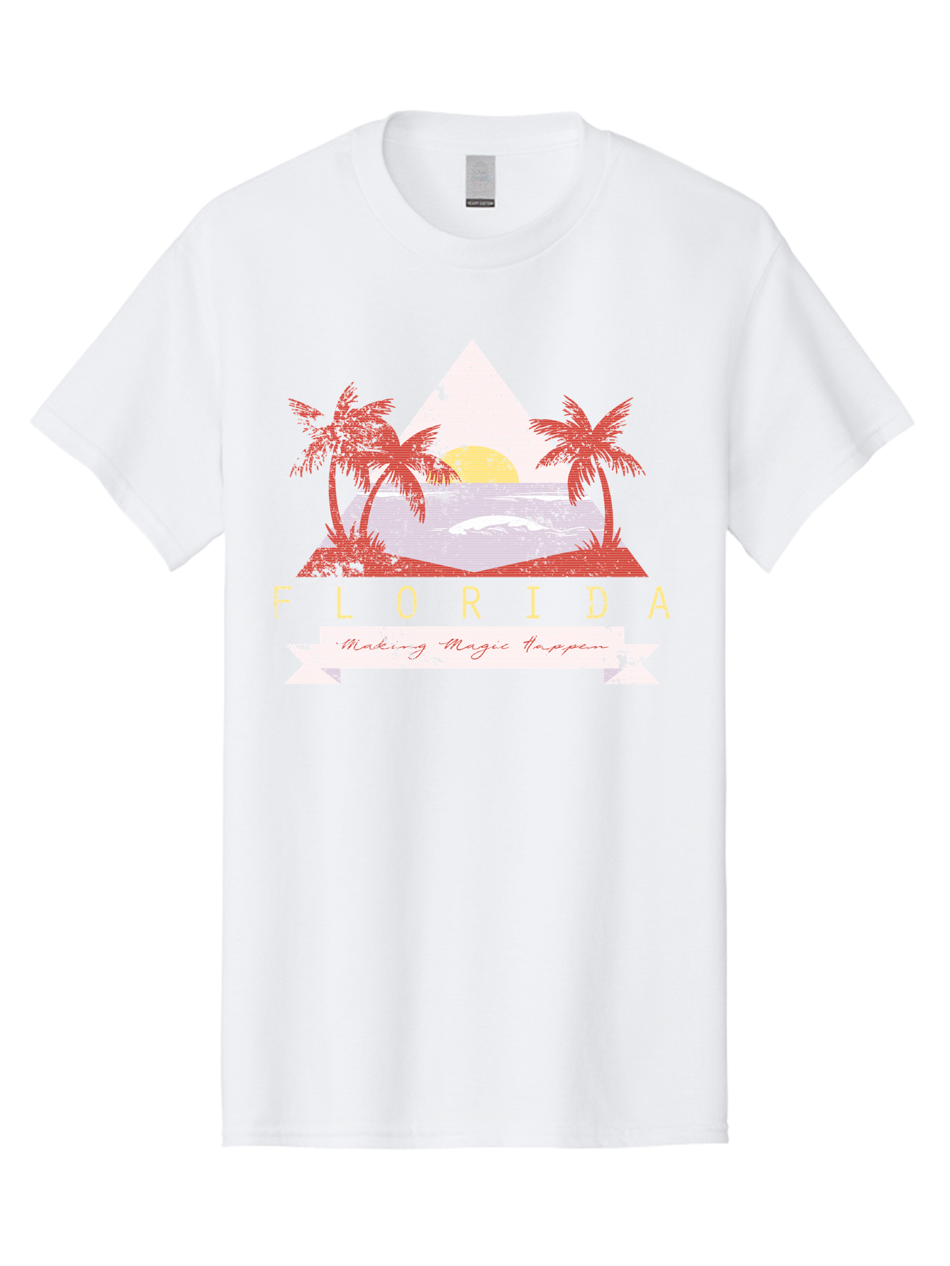 Miamibeach Men'S Graphic Tee, 100% Cotton, Comfortable Casual Summer Wear, Machine Washable, Florida Graphic, Retro Design, Tropical Paradise, Palm Trees, Sun Setting Over Ocean, Vintage Travel Poster, T-Shirt Design, Making Magic Happen Aae498 25